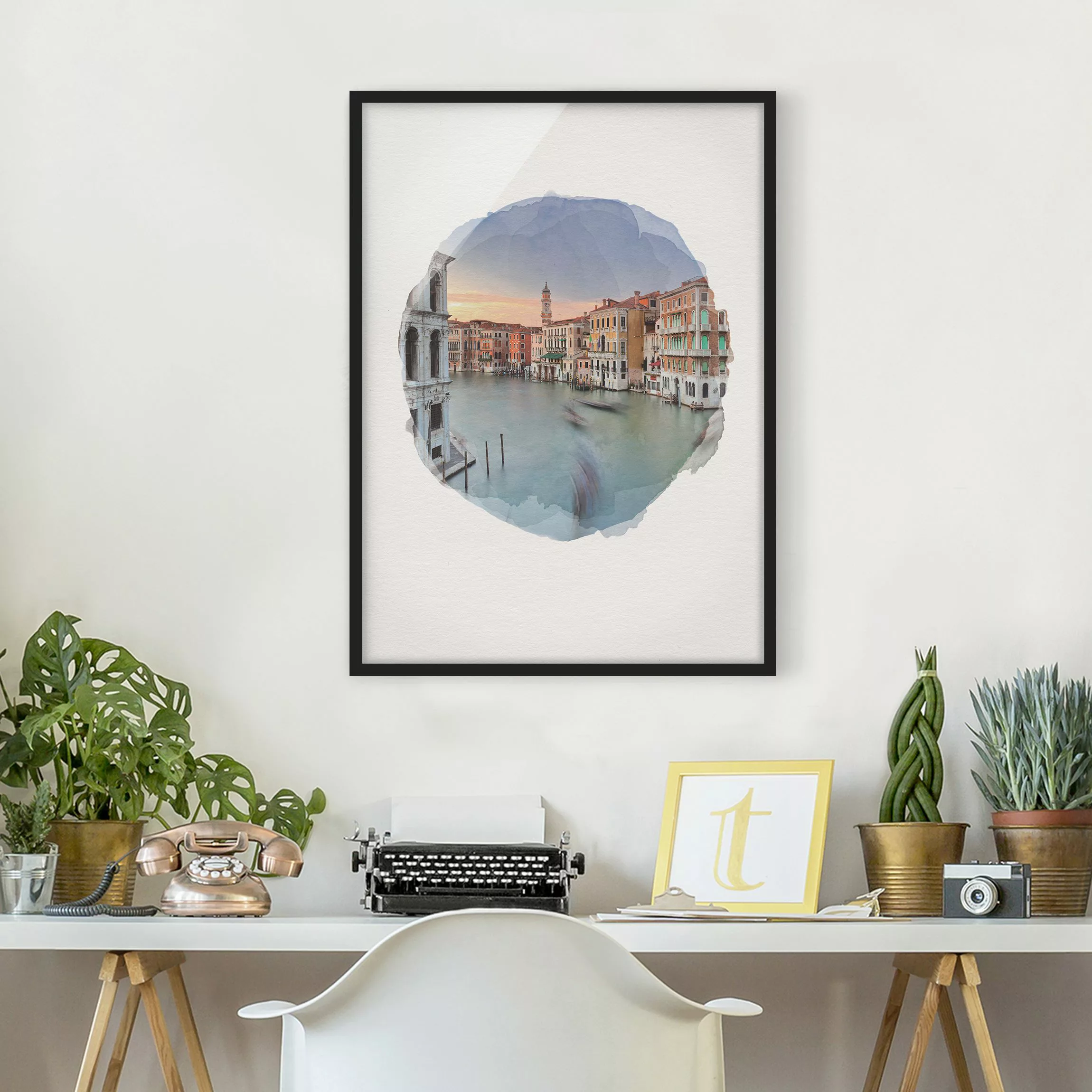 Bild mit Rahmen - Hochformat Wasserfarben - Canale Grande Blick von der Ria günstig online kaufen