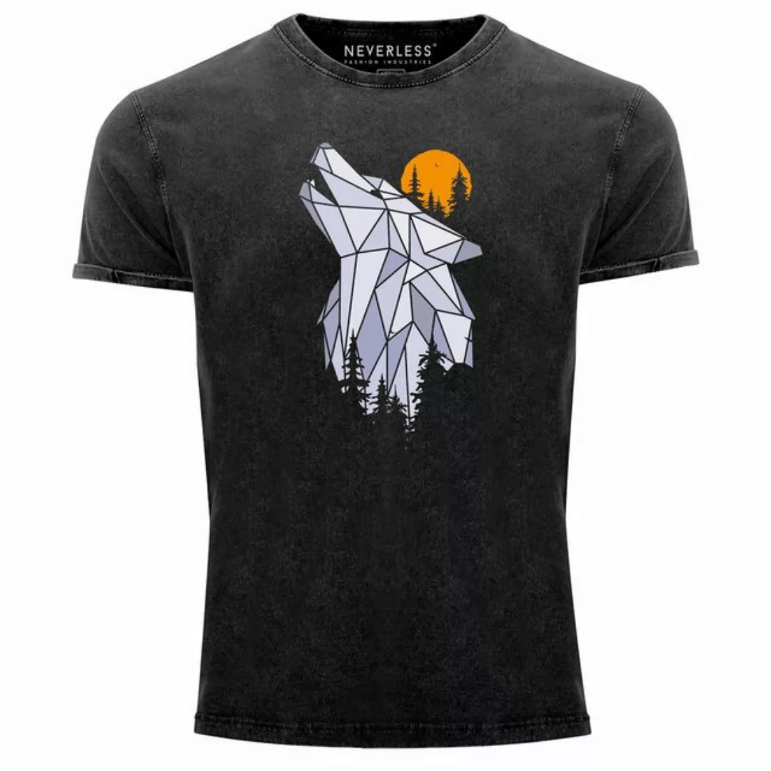 Neverless Print-Shirt Herren Vintage Shirt Polygon Print Wolf Wald Outdoor günstig online kaufen