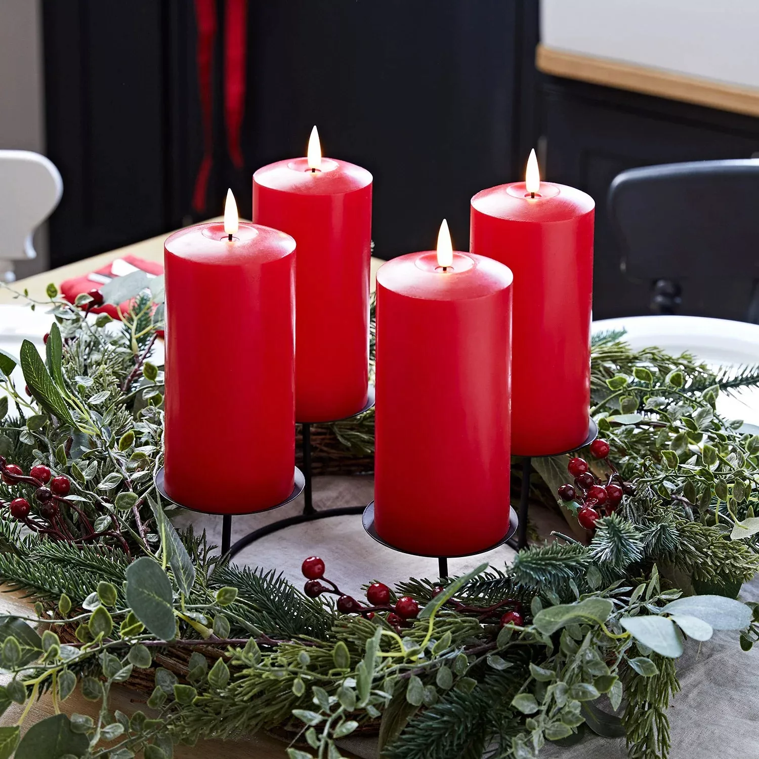 45cm Adventskranz Tannenzweige und rote Beeren inkl. Kerzenhalter und 4er S günstig online kaufen