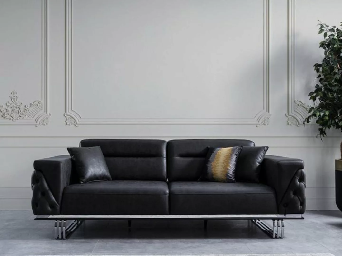 JVmoebel Sofa Dreisitzer Sofa 3 Sitzer Sofas Schwarz Kunstleder Wohnzimmer, günstig online kaufen