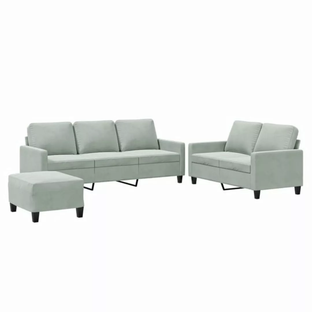 vidaXL Sofa 3-tlg. Sofagarnitur mit Kissen Hellgrau Samt günstig online kaufen