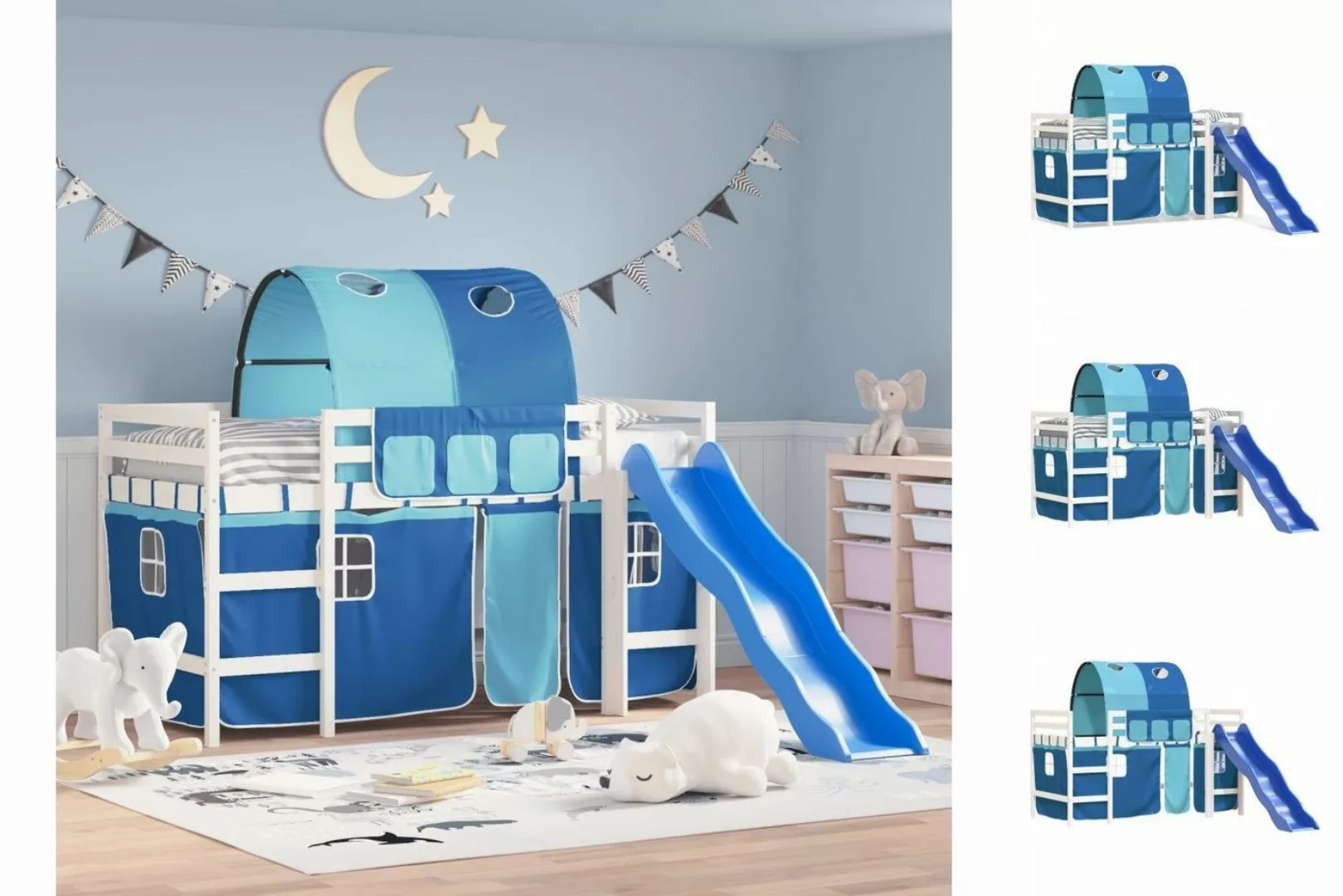 vidaXL Kinderbett Kinderhochbett mit Tunnel Blau 90x190 cm Massivholz Kiefe günstig online kaufen