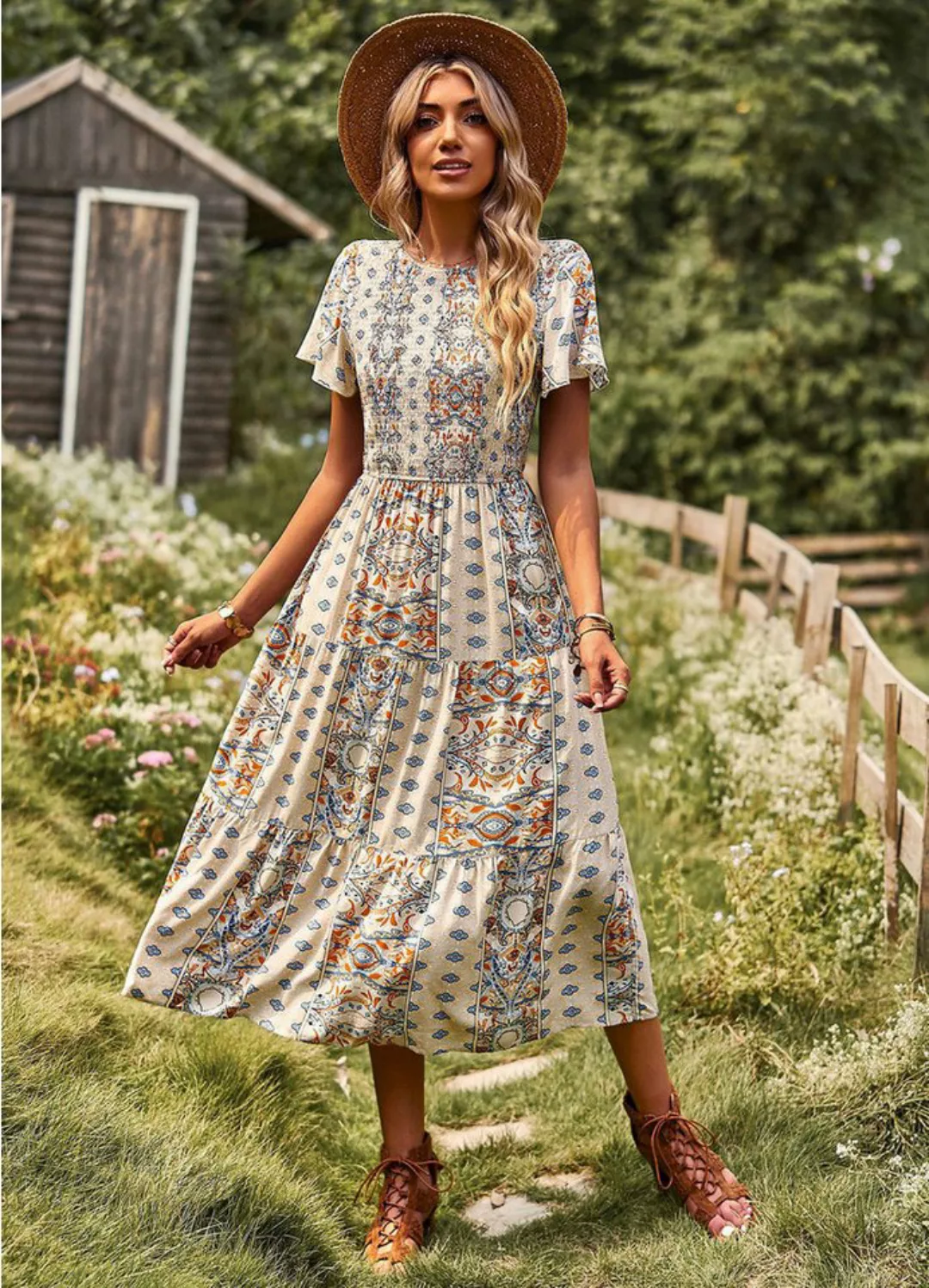 DEBAIJIA Dirndl Sommerkleid Damen Böhmen Kleid Frauen Bedruckter Lässiger S günstig online kaufen