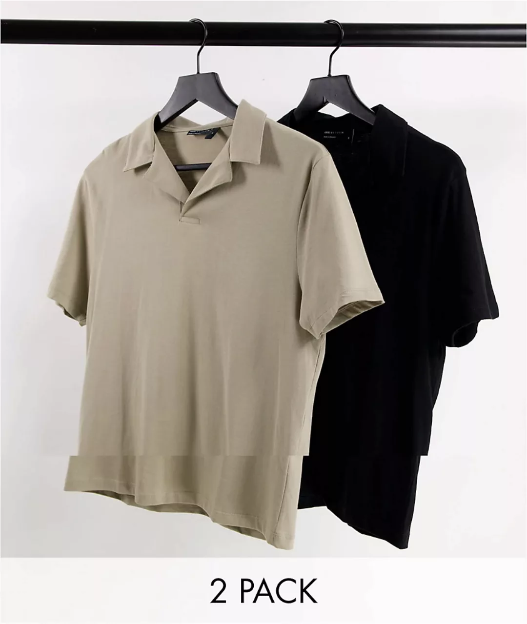 ASOS DESIGN – Jersey-Polohemden aus Bio-Baumwolle mit Reverskragen im 2er-P günstig online kaufen