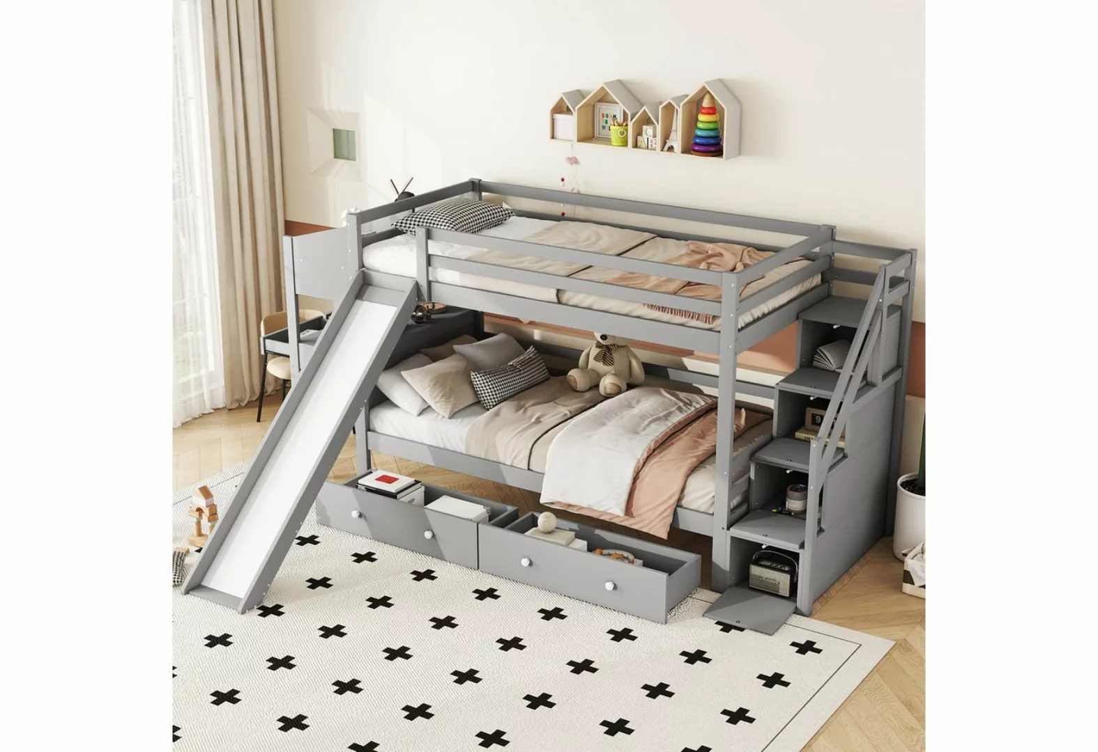 KoDise Etagenbett Bett Kinderbett 90X200cm Doppelstockbett mit Rutsche 2 Ab günstig online kaufen