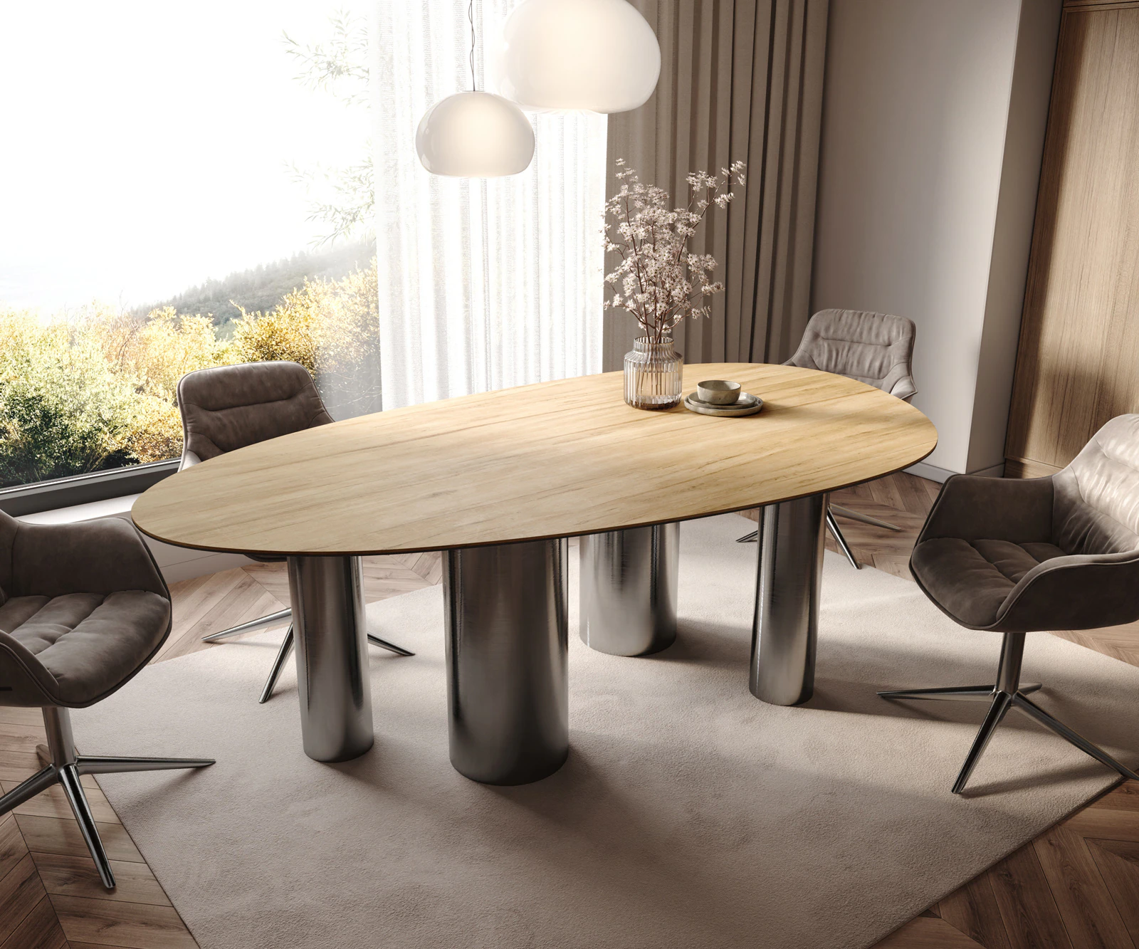 Esstisch Edge Oval 220x120 Keramik Laminam® Sabbia Eichefarbig Pilier Edels günstig online kaufen