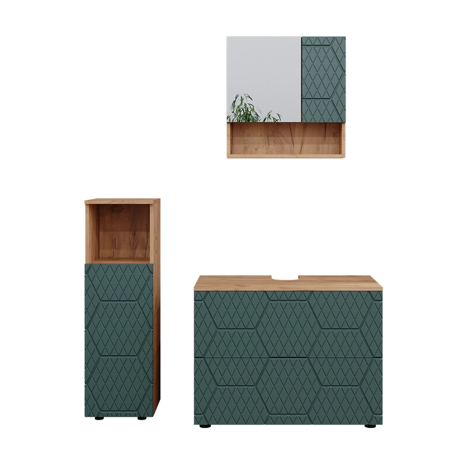 Vicco Badmöbel-Set Irma, Goldkraft Eiche/Grün, 3 günstig online kaufen
