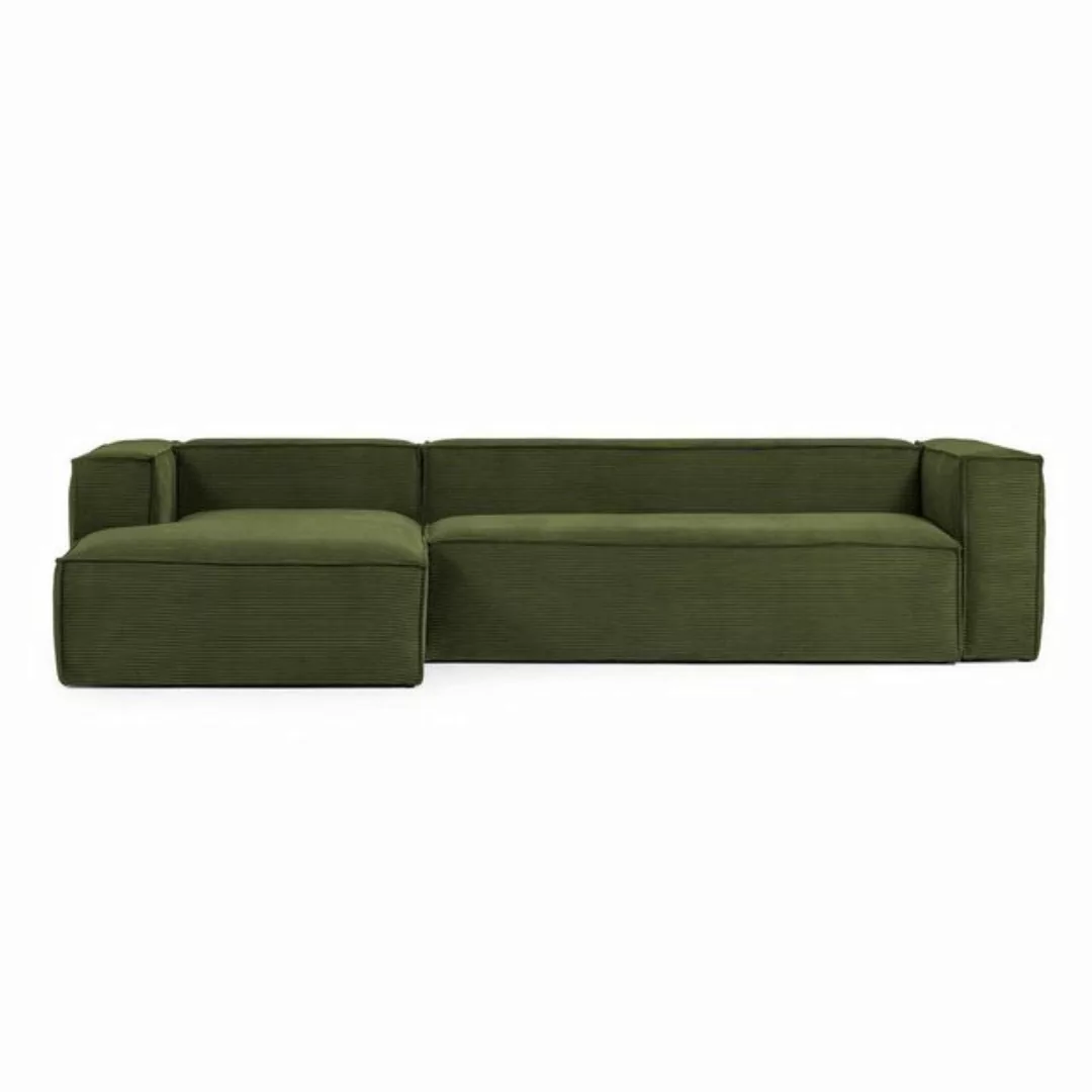 Natur24 Sofa Sofa Blok 3-Sitzer Longchair links dicker Cord grün 330cm Couc günstig online kaufen