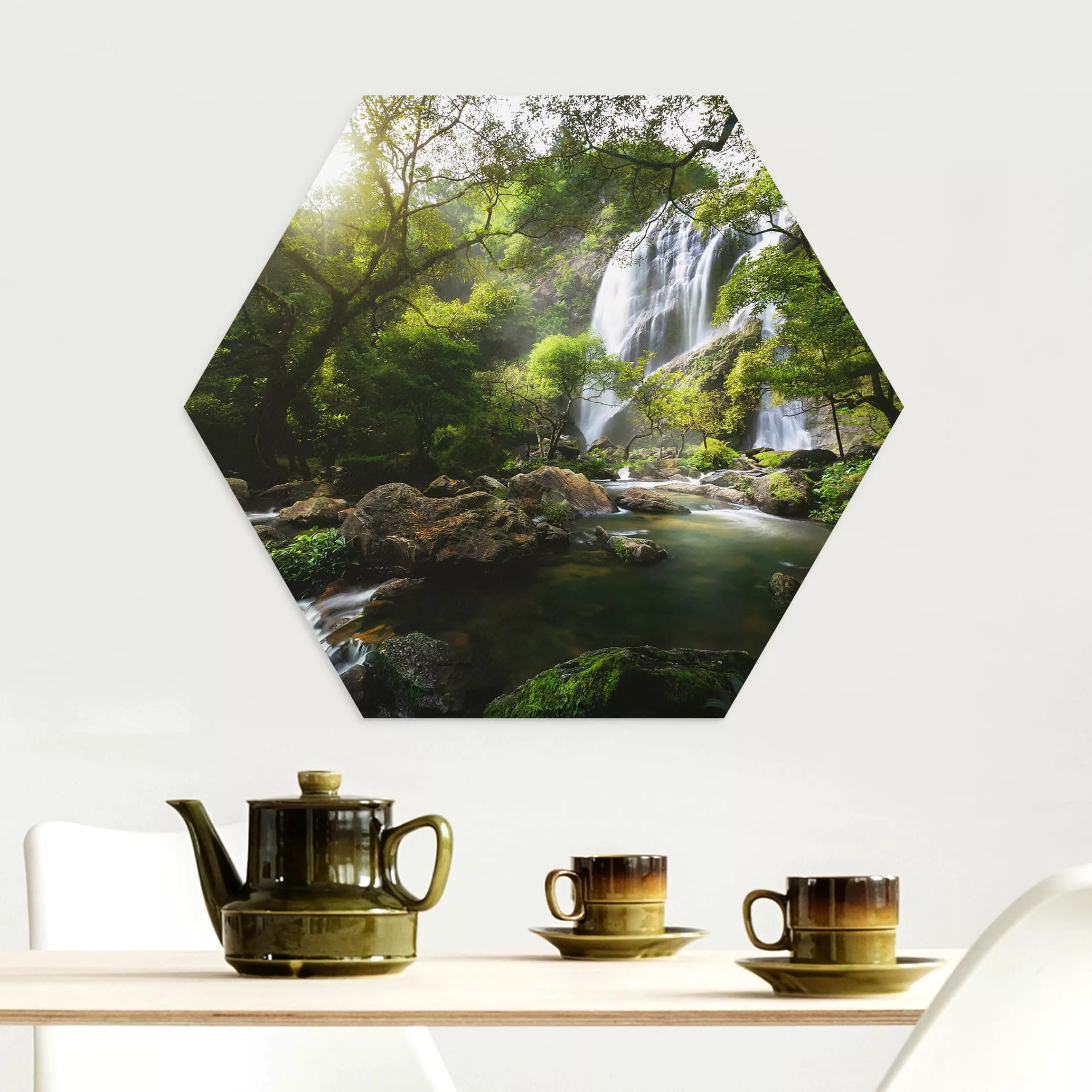 Hexagon-Alu-Dibond Bild Natur & Landschaft Gebirgsbach günstig online kaufen