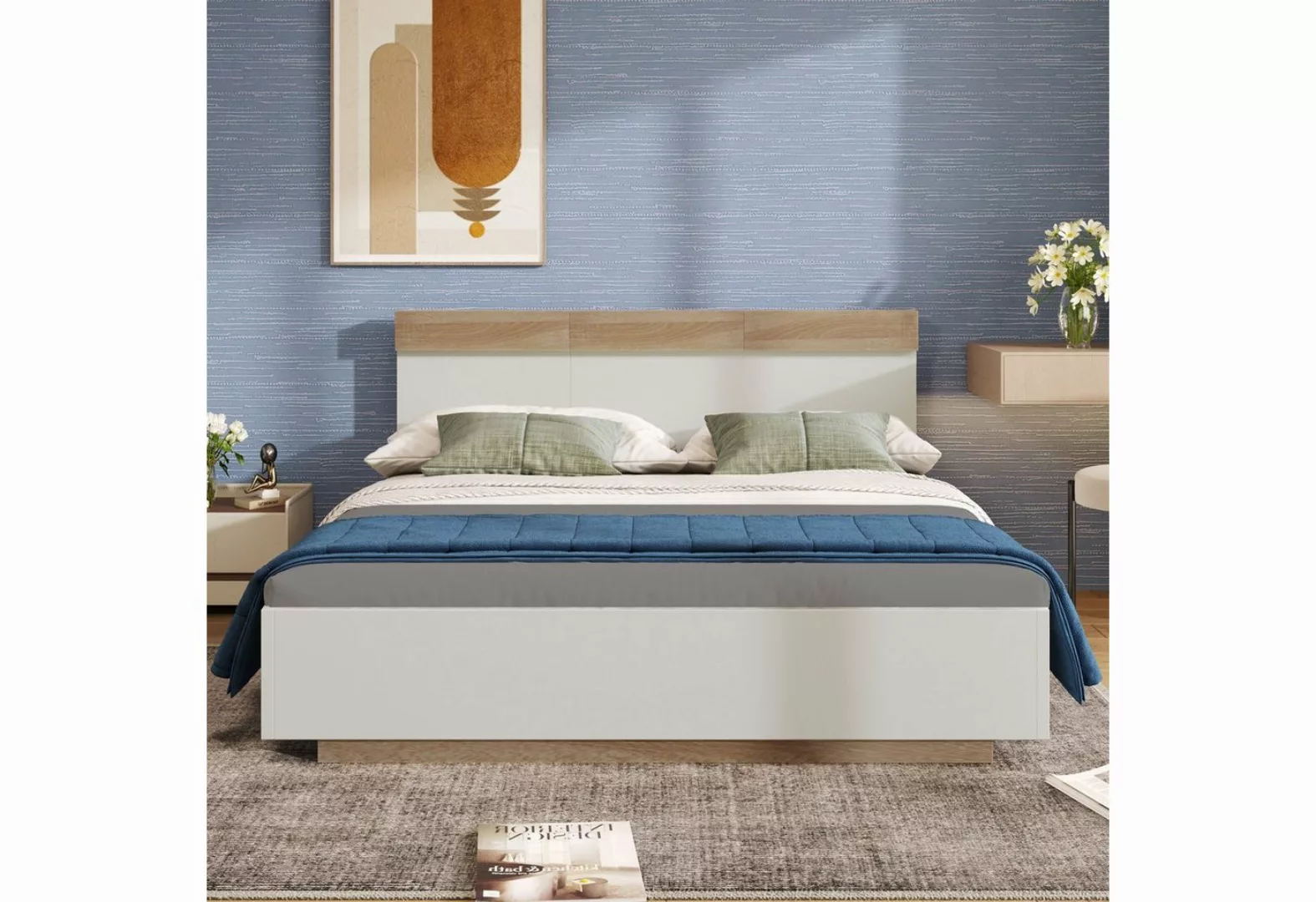 BlingBin Bett Doppelbett Holzbett Schwebebett (1-tlg., Set in Eiche Sonoma/ günstig online kaufen