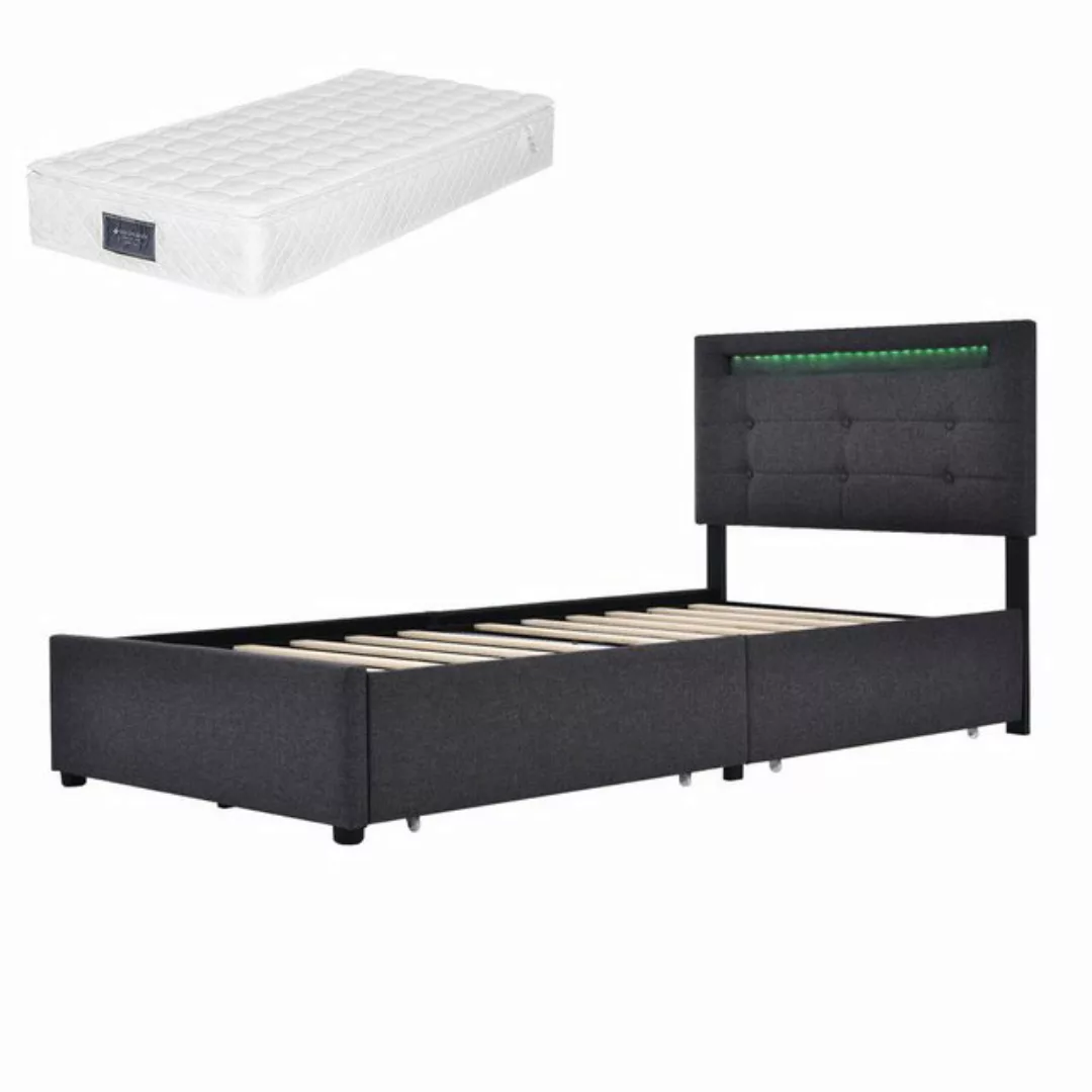 Gotagee Polsterbett Jugendbett Bettgestell LED 90x200 Einzelbett mit Matrat günstig online kaufen