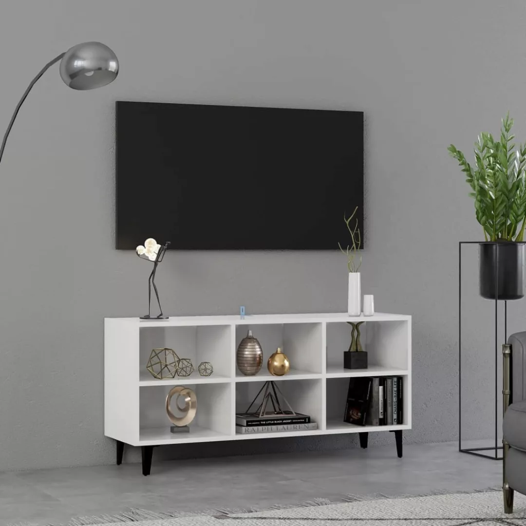 Tv-schrank Mit Metallbeinen Hochglanz-weiß 103,5x30x50 Cm günstig online kaufen