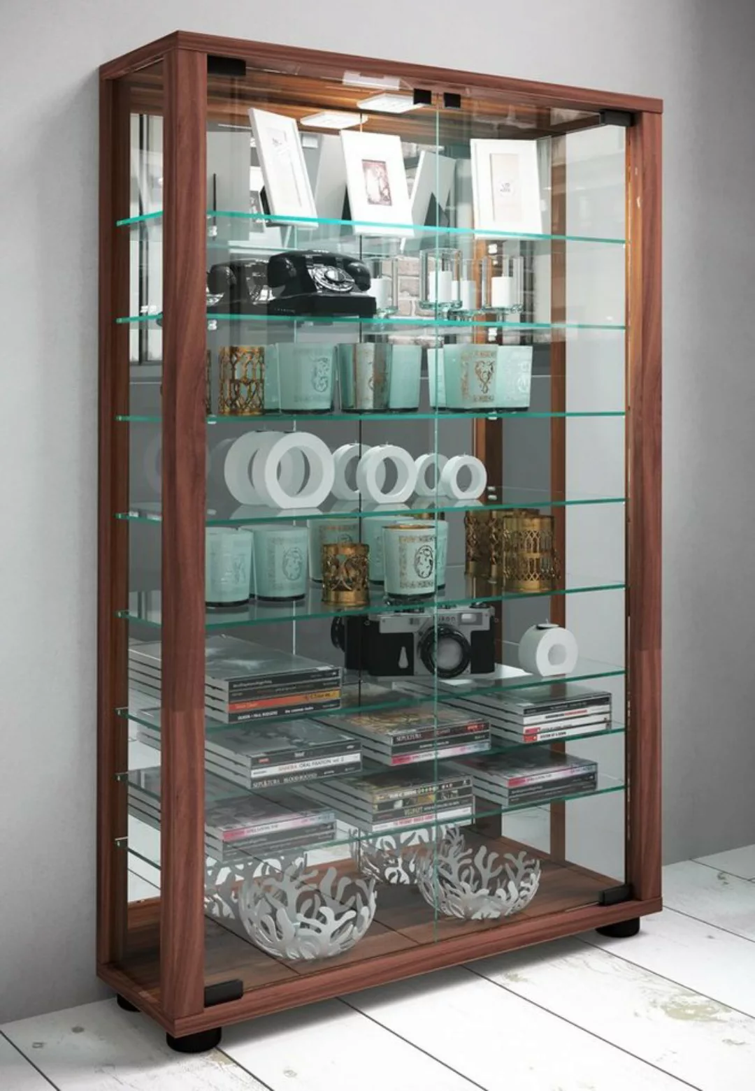 VCM Standvitrine Glas Stand Vitrine Sammelvitrine Lumo Mini Spiegel günstig online kaufen