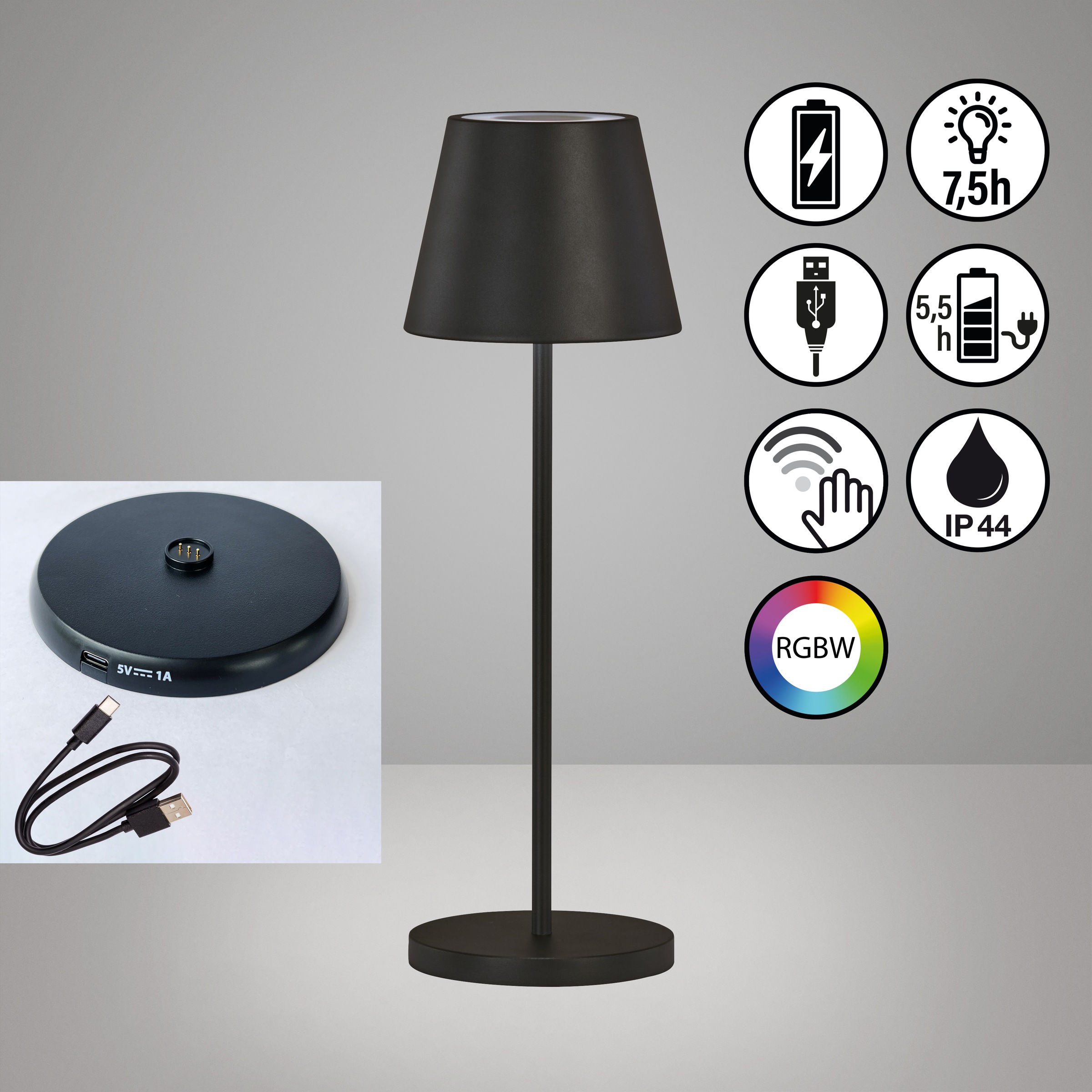 LED-Akku-Tischlampe Cosenza 2.0 Höhe 34 cm schwarz günstig online kaufen