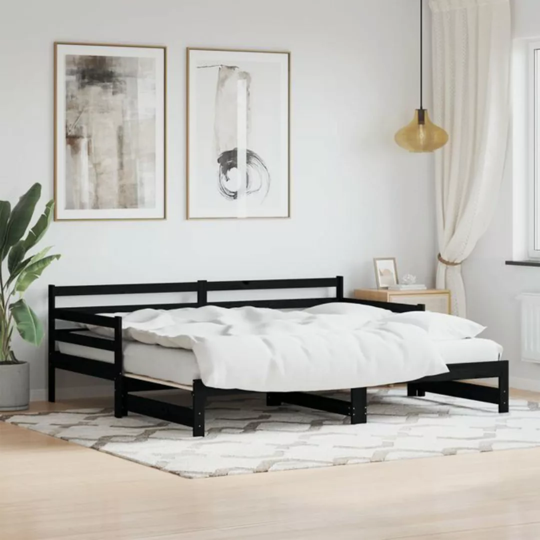 vidaXL Bett Tagesbett Ausziehbar Schwarz 90x200 cm Massivholz Kiefer günstig online kaufen