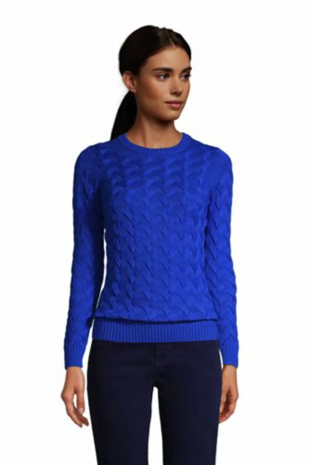 Zopfmuster-Pullover DRIFTER in Petite-Größe, Damen, Größe: L Petite, Blau, günstig online kaufen