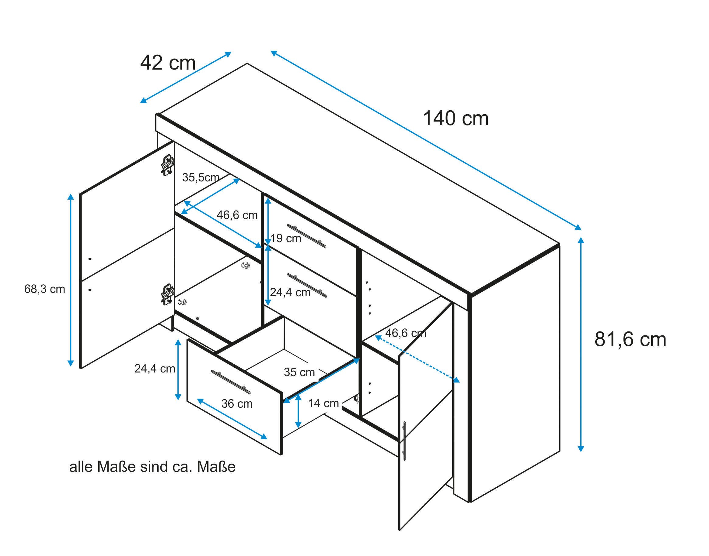 VOGL Möbelfabrik Sideboard Toronto, Breite 140 günstig online kaufen