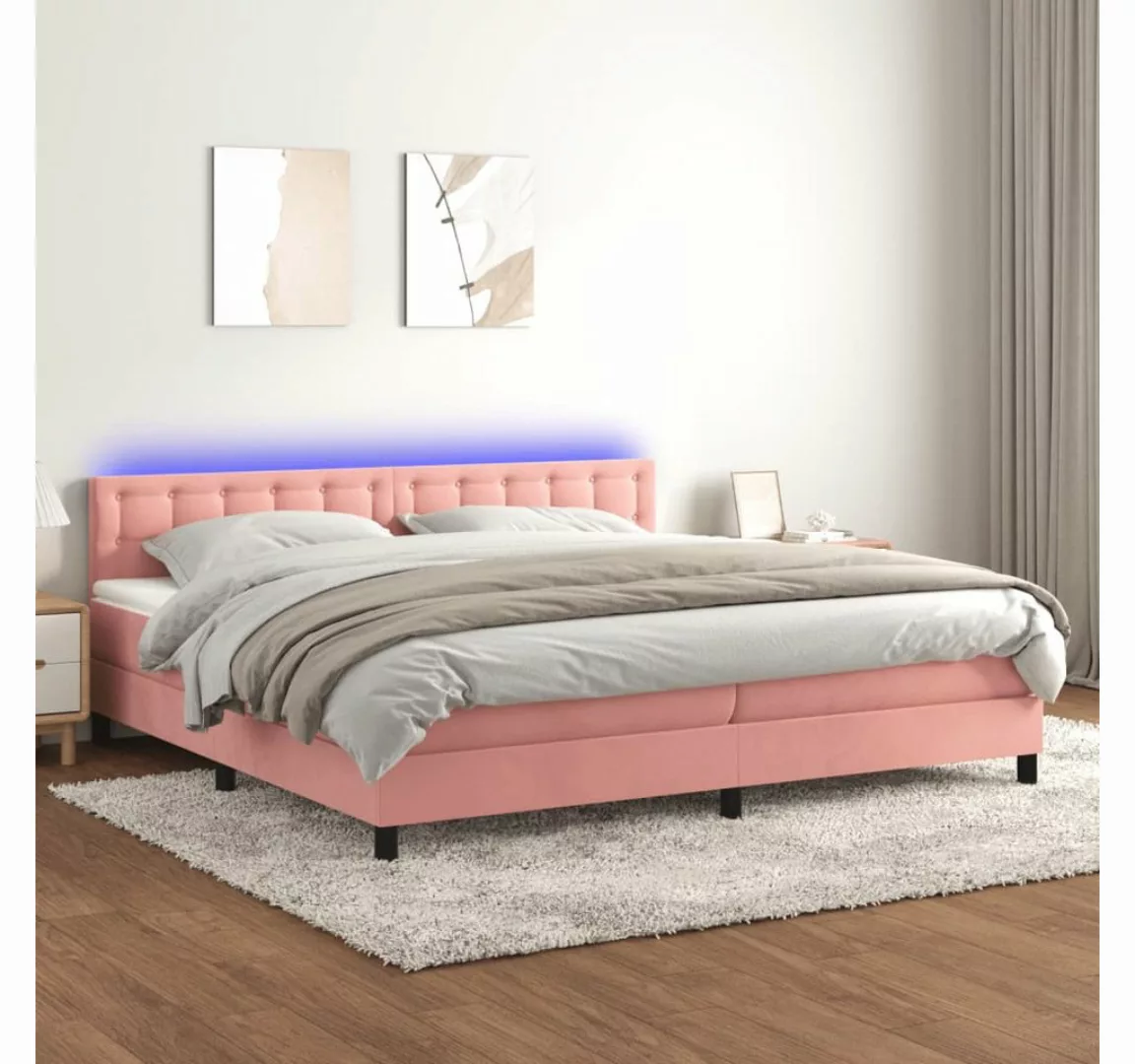 vidaXL Boxspringbett Boxspringbett mit Matratze LED Rosa 200x200 cm Samt Be günstig online kaufen