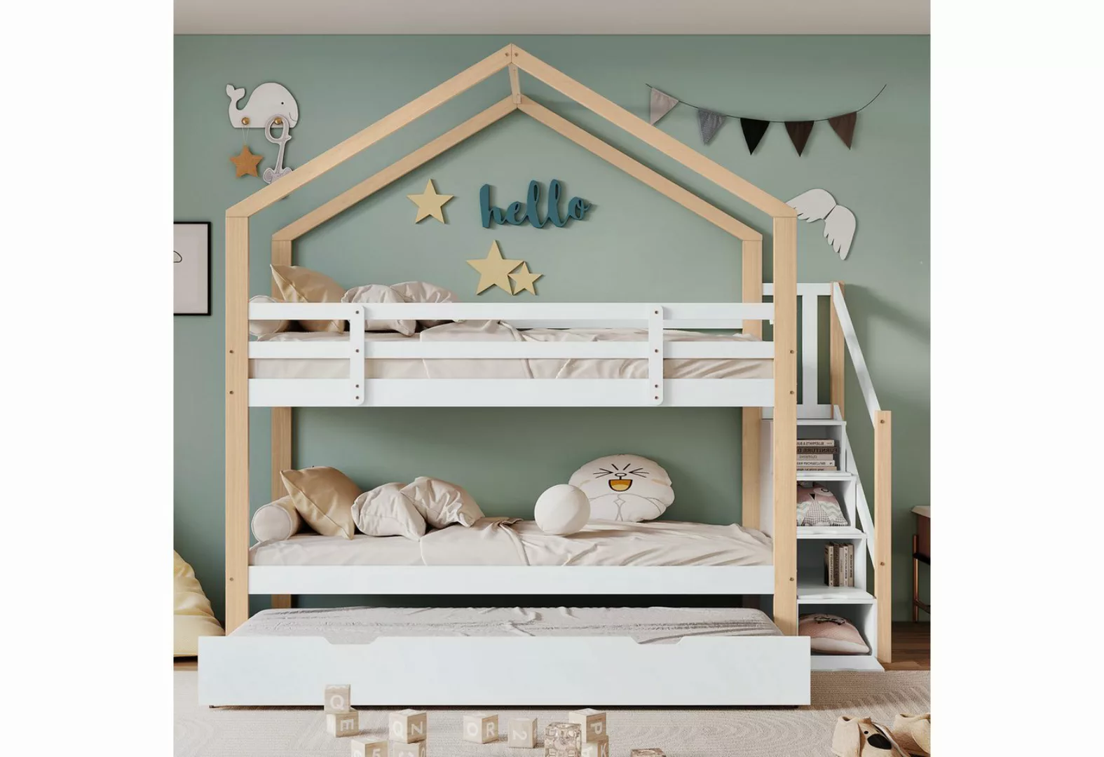 Gotagee Kinderbett Etagenbett Ausziehbares Baumhausbett Kinderbett 90x200cm günstig online kaufen