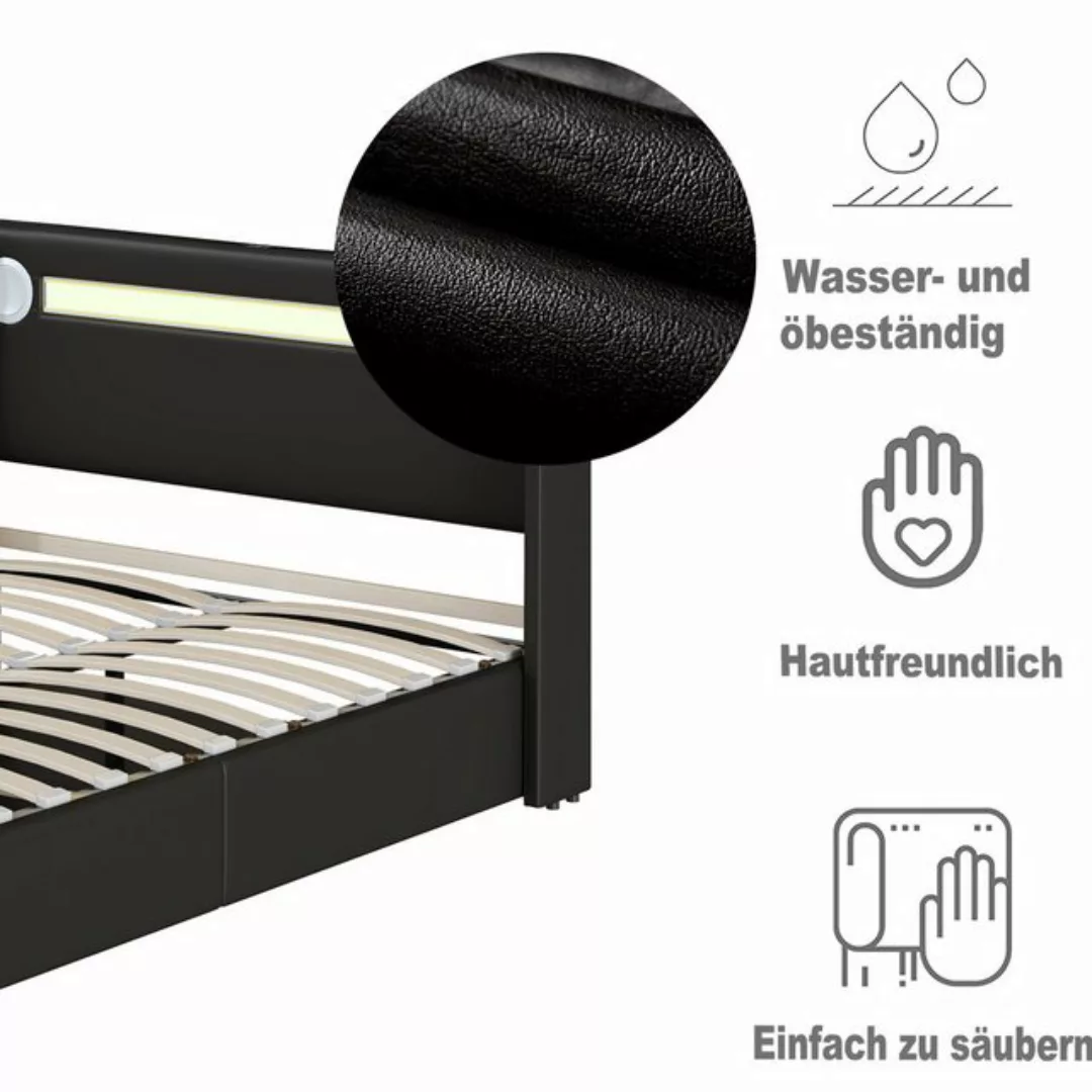 MODFU Polsterbett Kinderbett mit LED-Lichtleiste, Bluetooth-Player und USB- günstig online kaufen