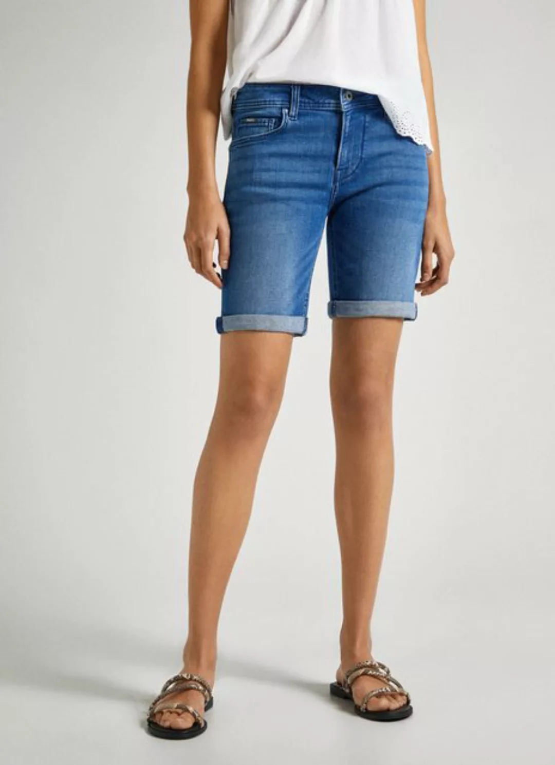Pepe Jeans Damen Short SLIM SHORT MW - Slim Fit - Blau - Mid Blue Denim günstig online kaufen