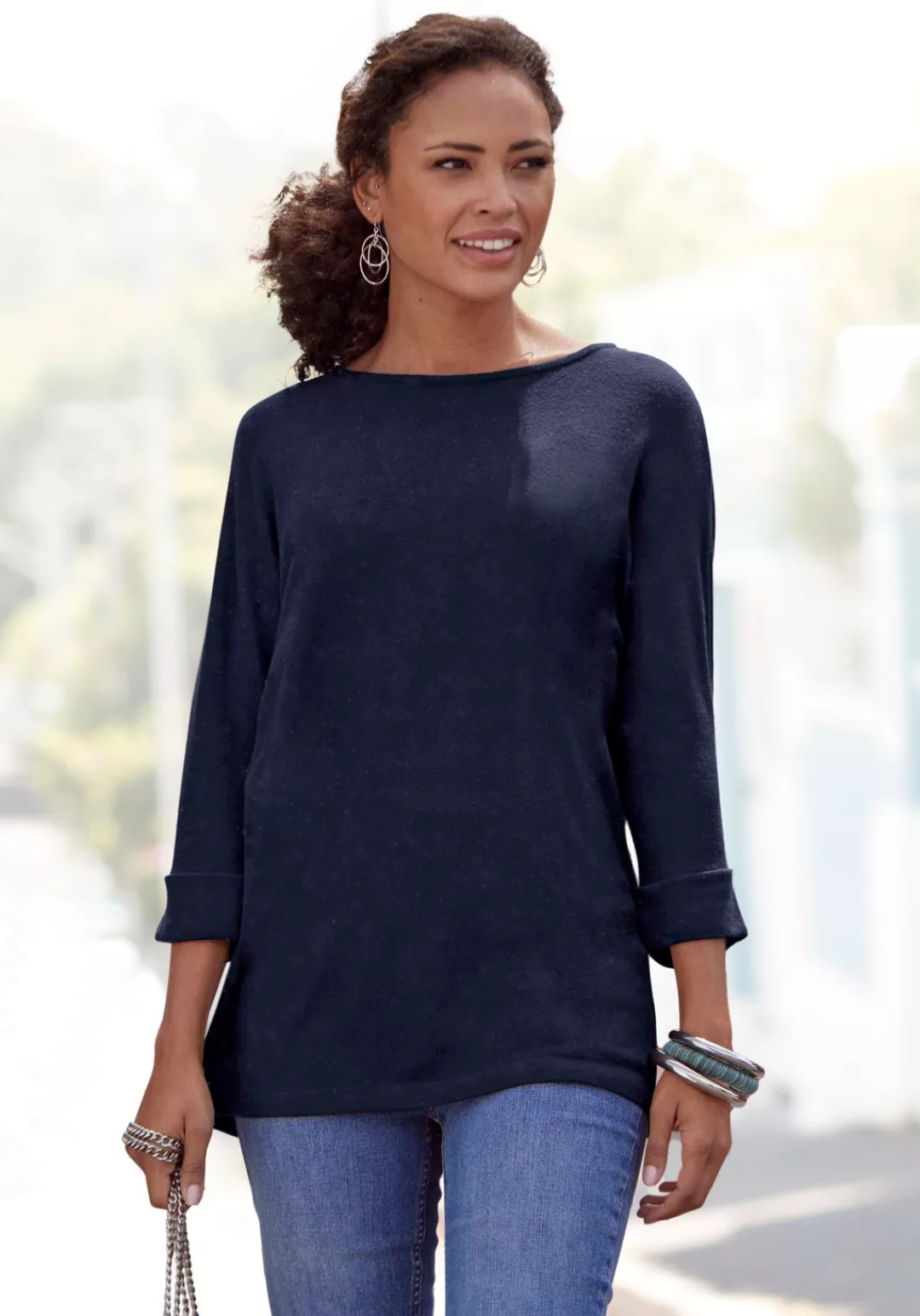 LASCANA 3/4-Arm-Shirt (1-tlg) mit modischem Ärmel-Aufschlag günstig online kaufen