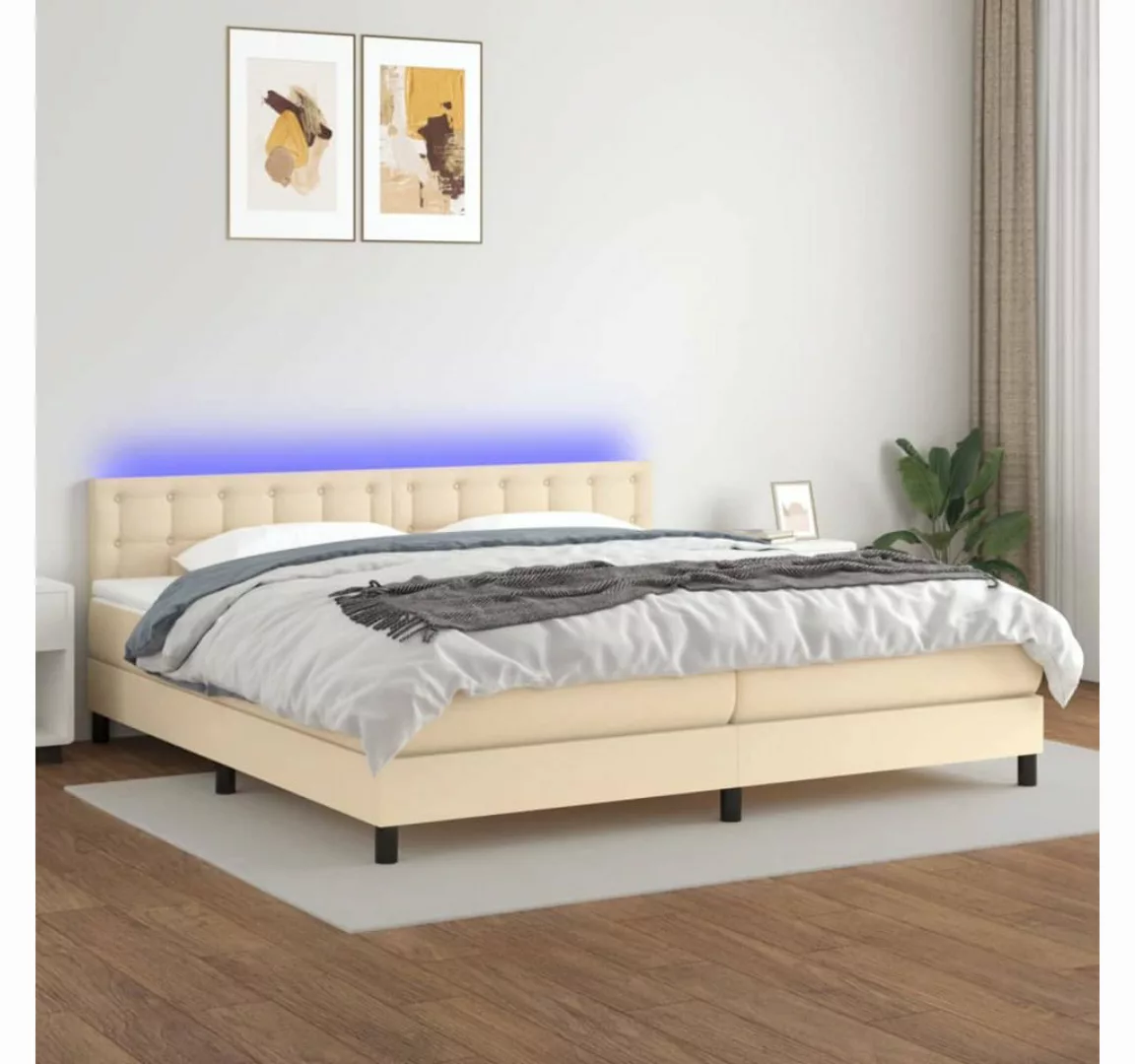 vidaXL Boxspringbett Boxspringbett mit Matratze LED Creme 200x200 cm Stoff günstig online kaufen