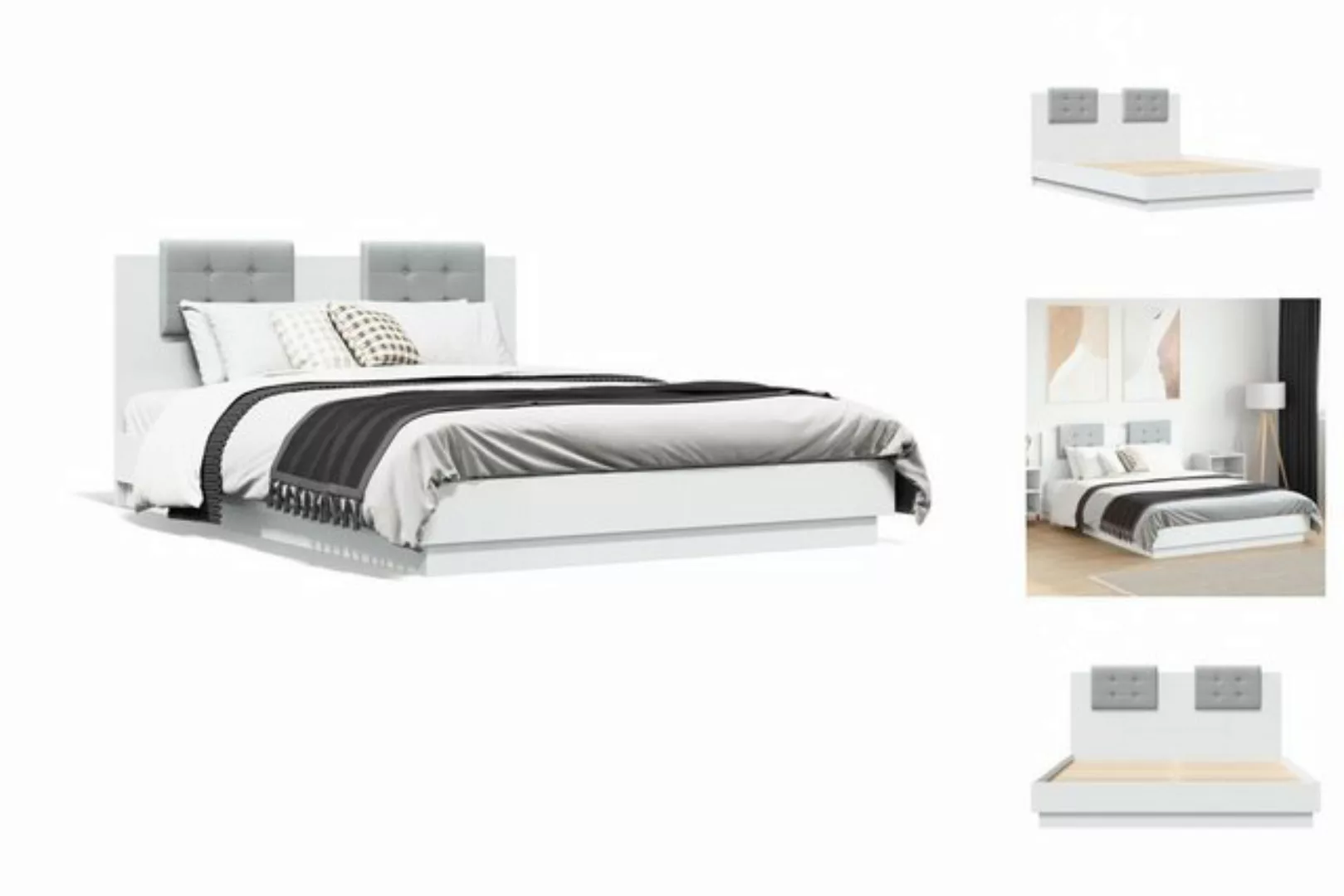 vidaXL Bettgestell Bettgestell mit Kopfteil Weiß 140x200 cm Spanplatte Bett günstig online kaufen