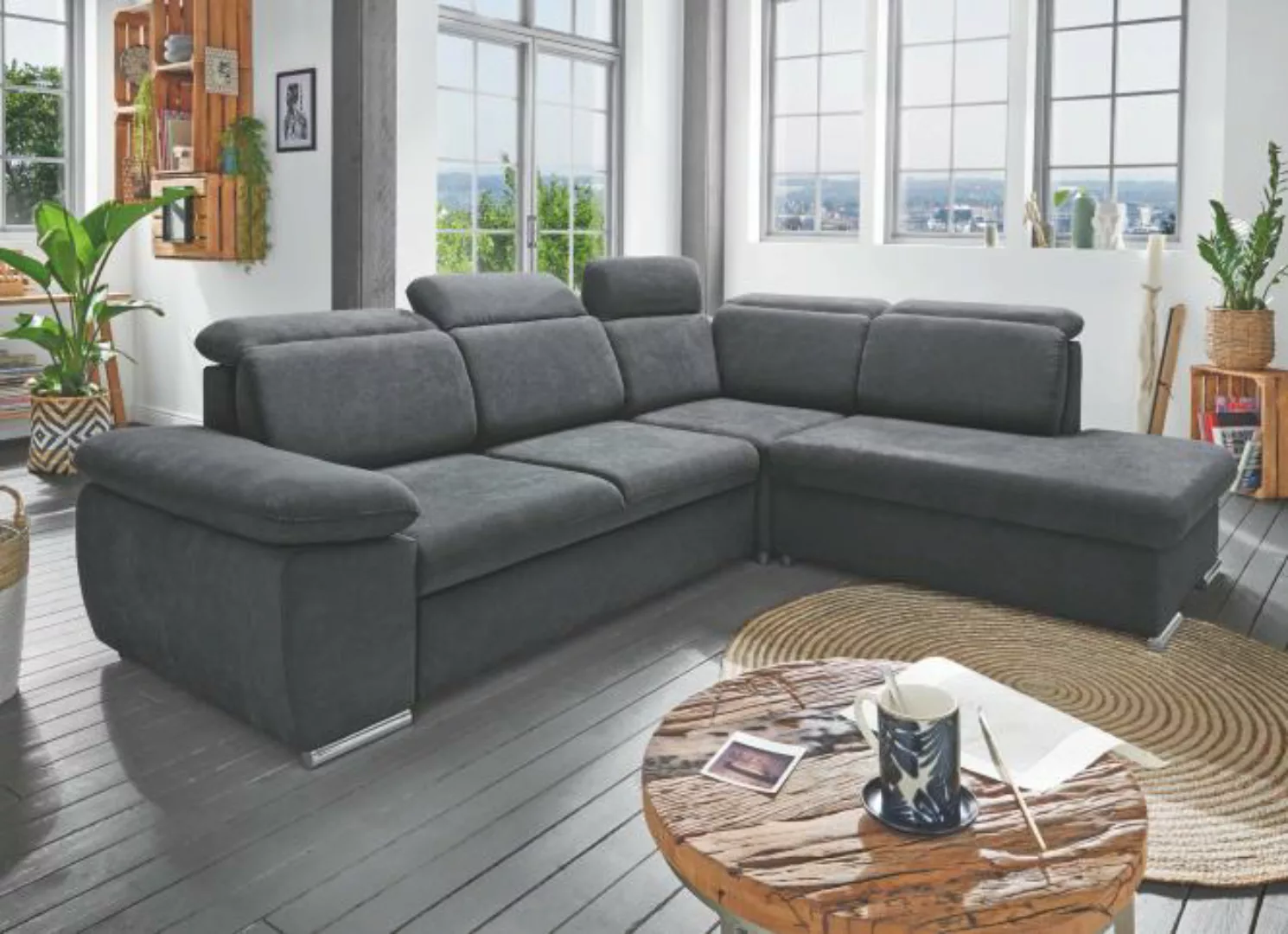 L Sofa mit Schlaffunktion und Bettkasten Anthrazit Grau 287 x 236 cm VASTO günstig online kaufen