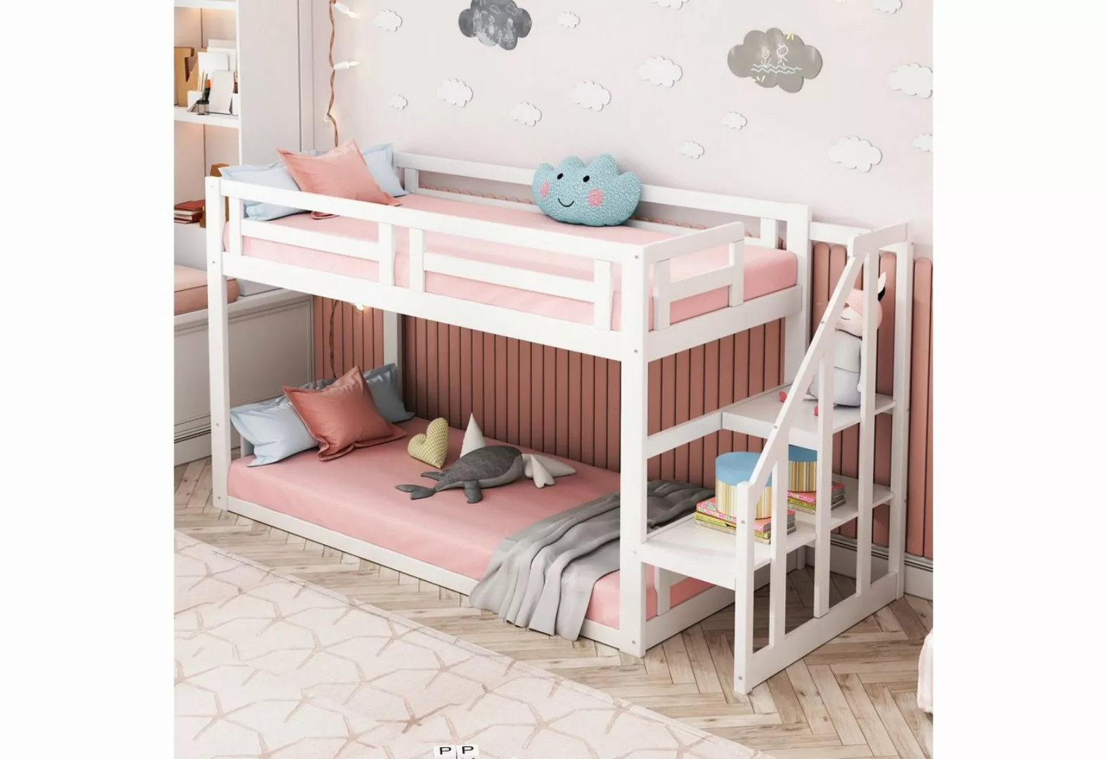 Odikalo Kinderbett Etagenbett Bettgestell Treppe Massivholz Lattenrost 90*2 günstig online kaufen