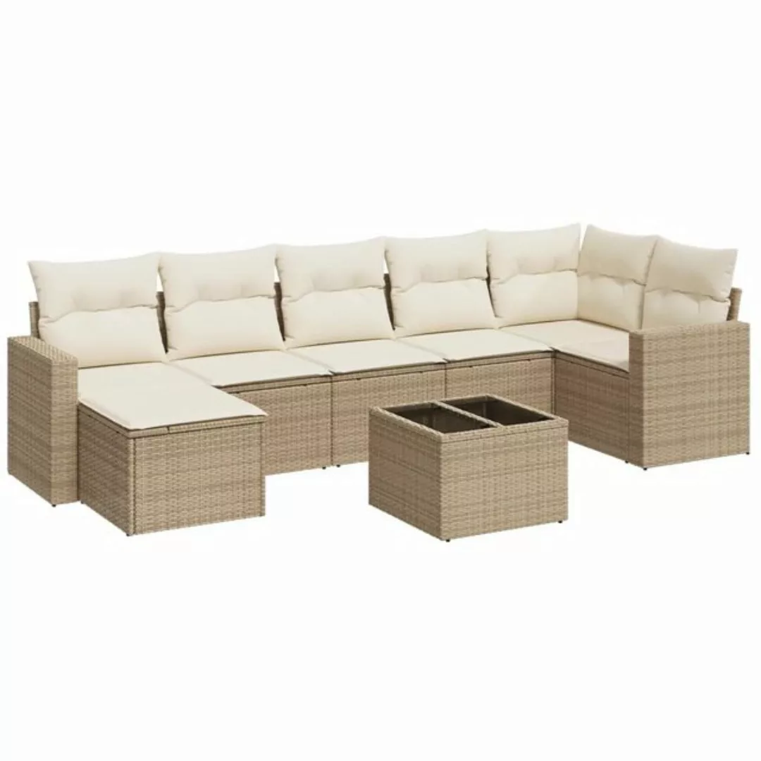 vidaXL Sofaelement 8-tlg. Garten-Sofagarnitur mit Kissen Beige Poly Rattan günstig online kaufen