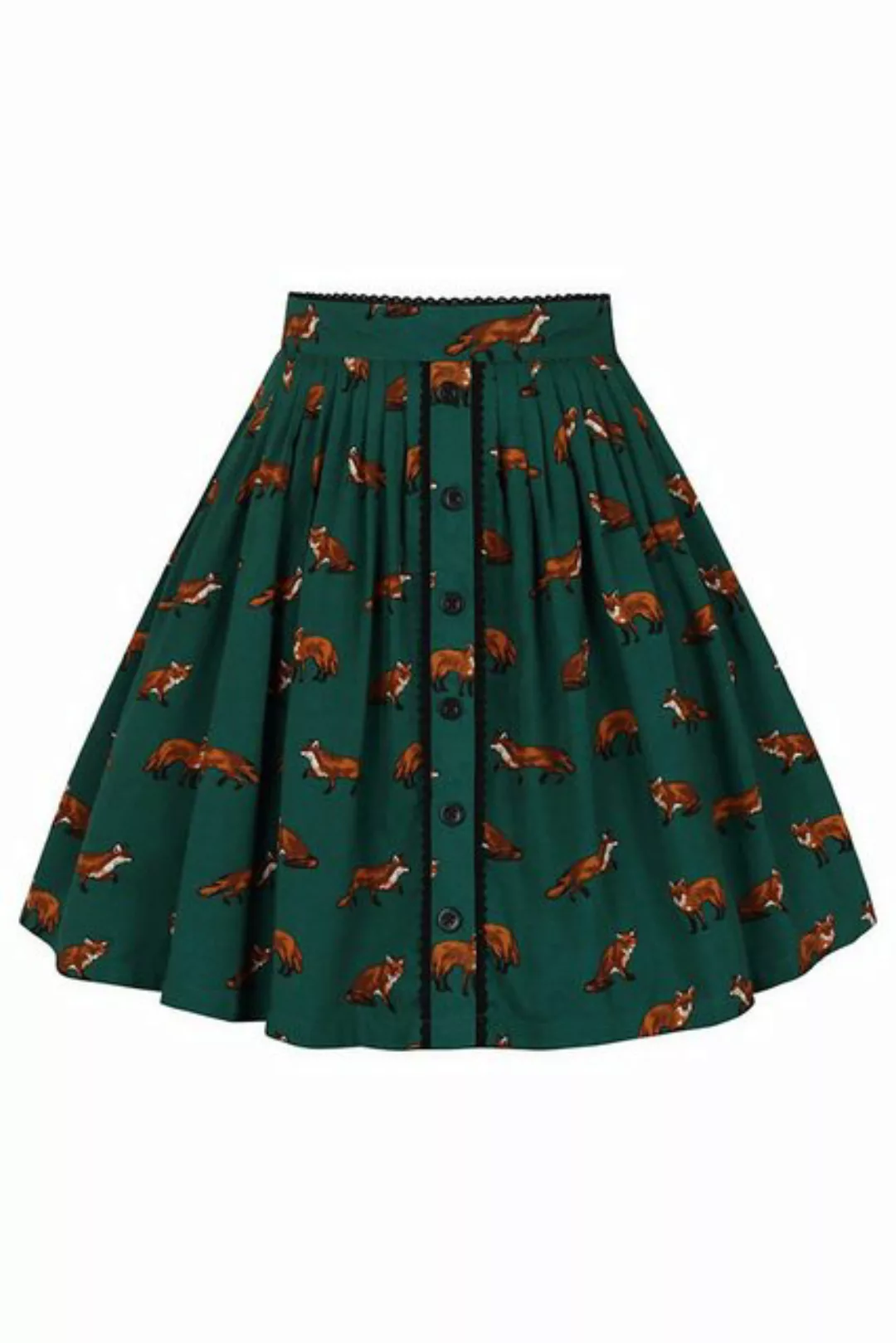 Hell Bunny A-Linien-Rock Vixey Skirt Grün Retro Vintage Swing Fuchs Motiv günstig online kaufen