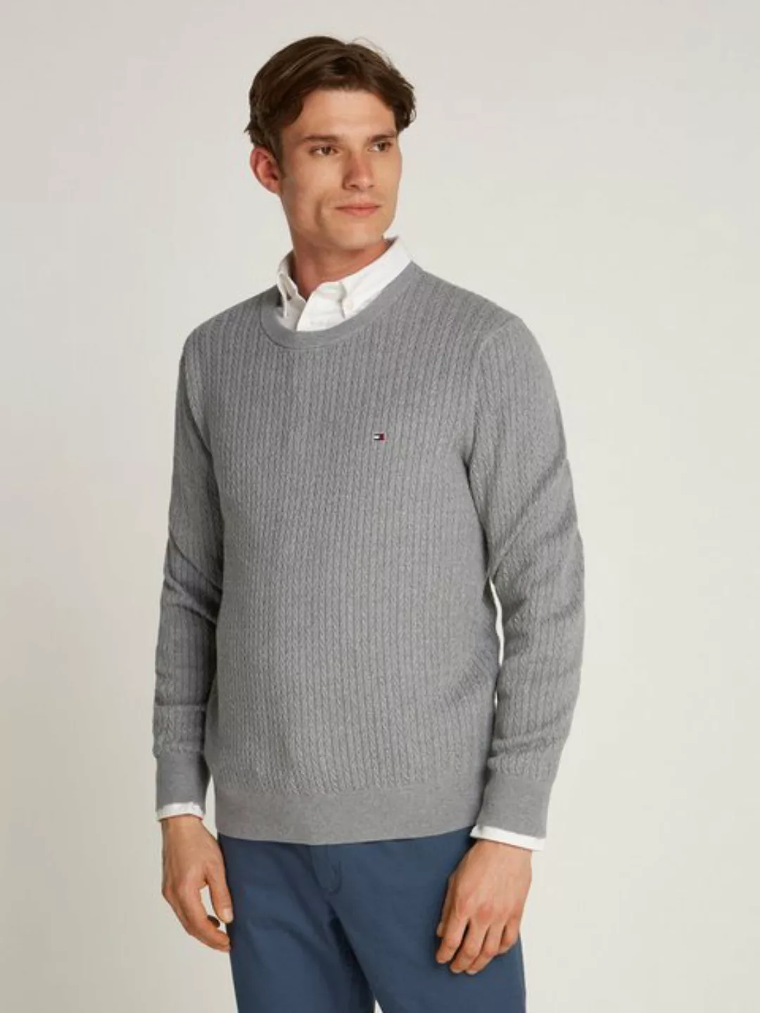 Tommy Hilfiger Strickpullover HERRINGBONE STRUCTURE C NK mit Zopfmuster günstig online kaufen