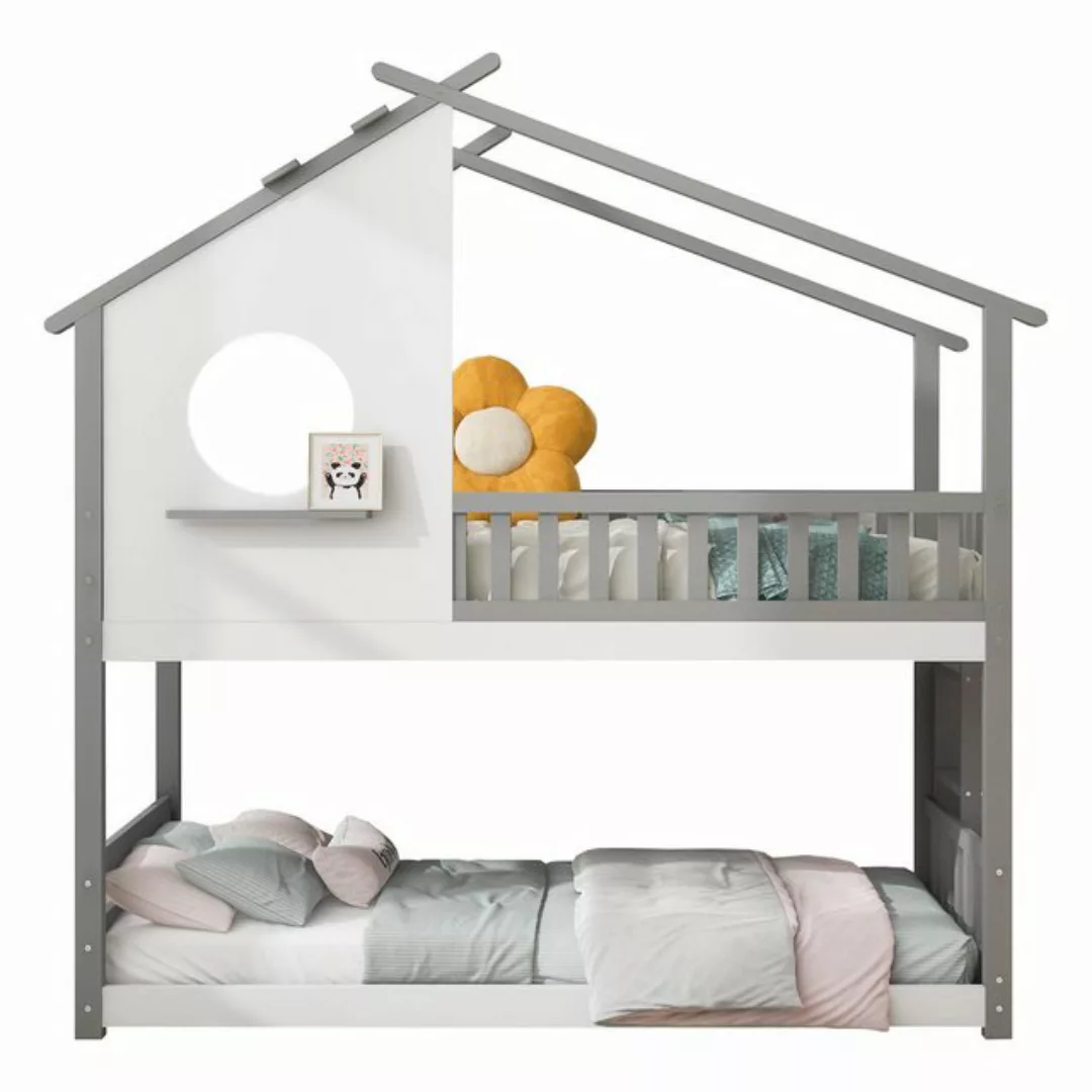 Flieks Etagenbett, Hausbett Kinderbett Massivholzbett Kiefer 200x90cm günstig online kaufen