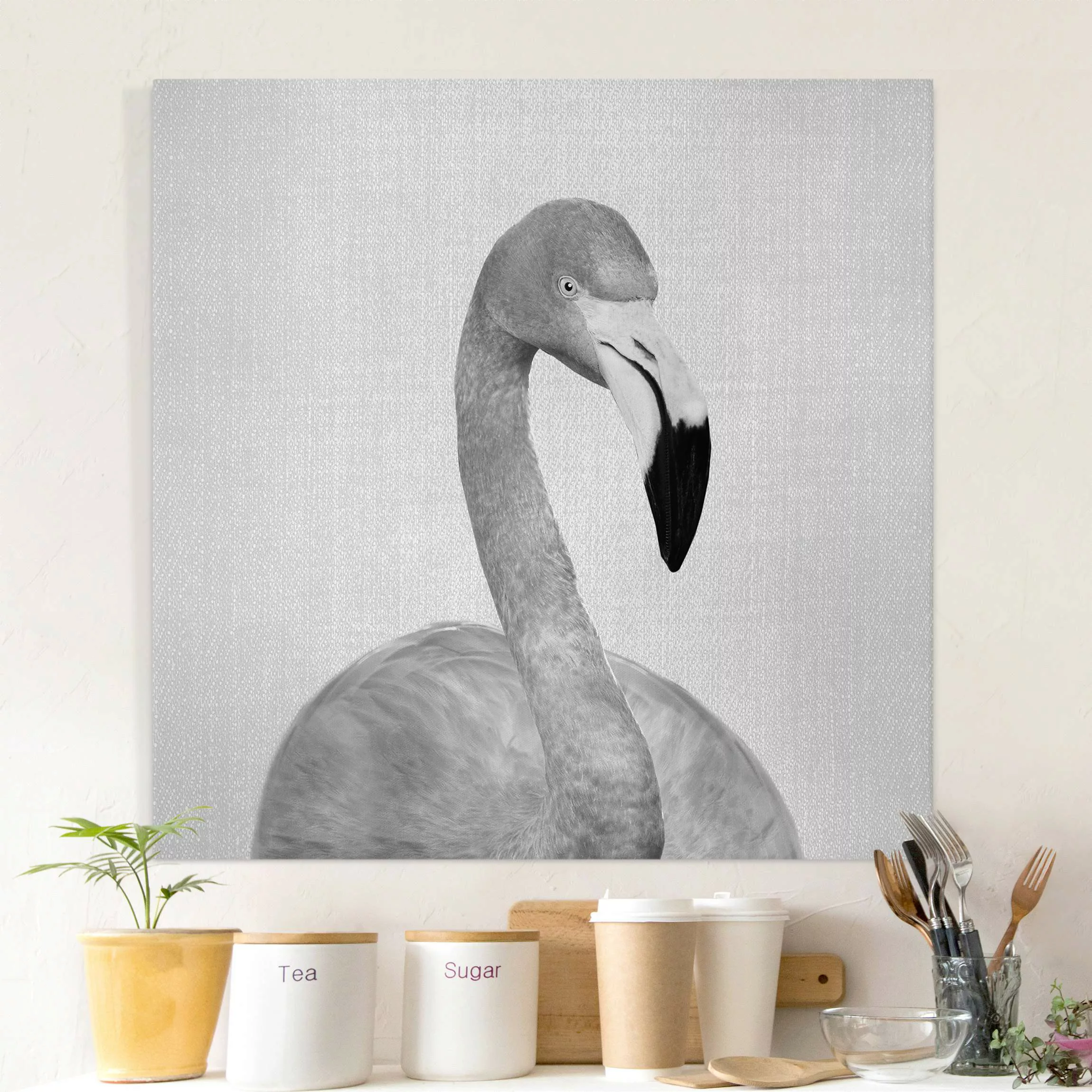 Leinwandbild Flamingo Fabian Schwarz Weiß günstig online kaufen