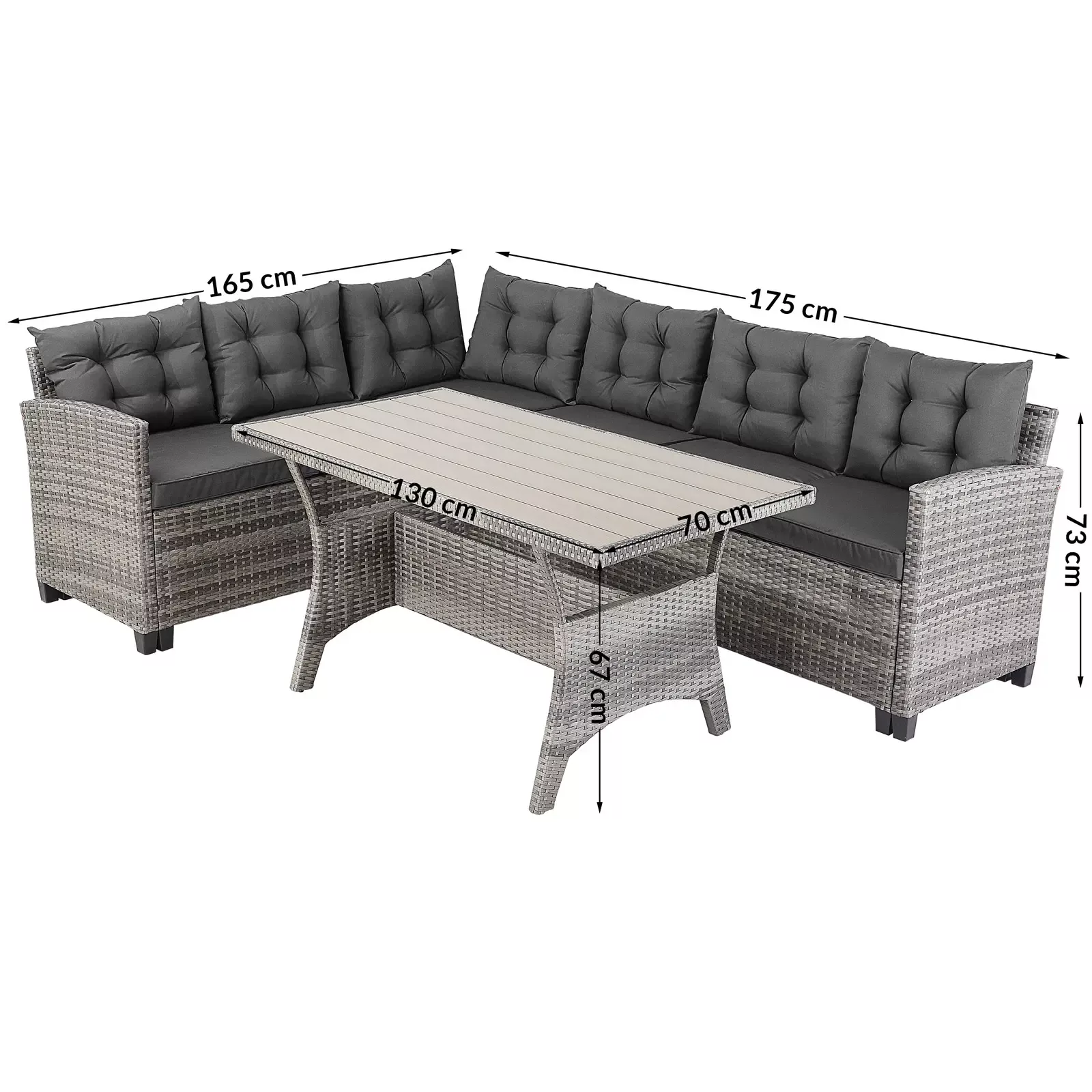 Polyrattan Ecklounge Lissabon Grau/Anthrazit inkl 2 Stühlen günstig online kaufen