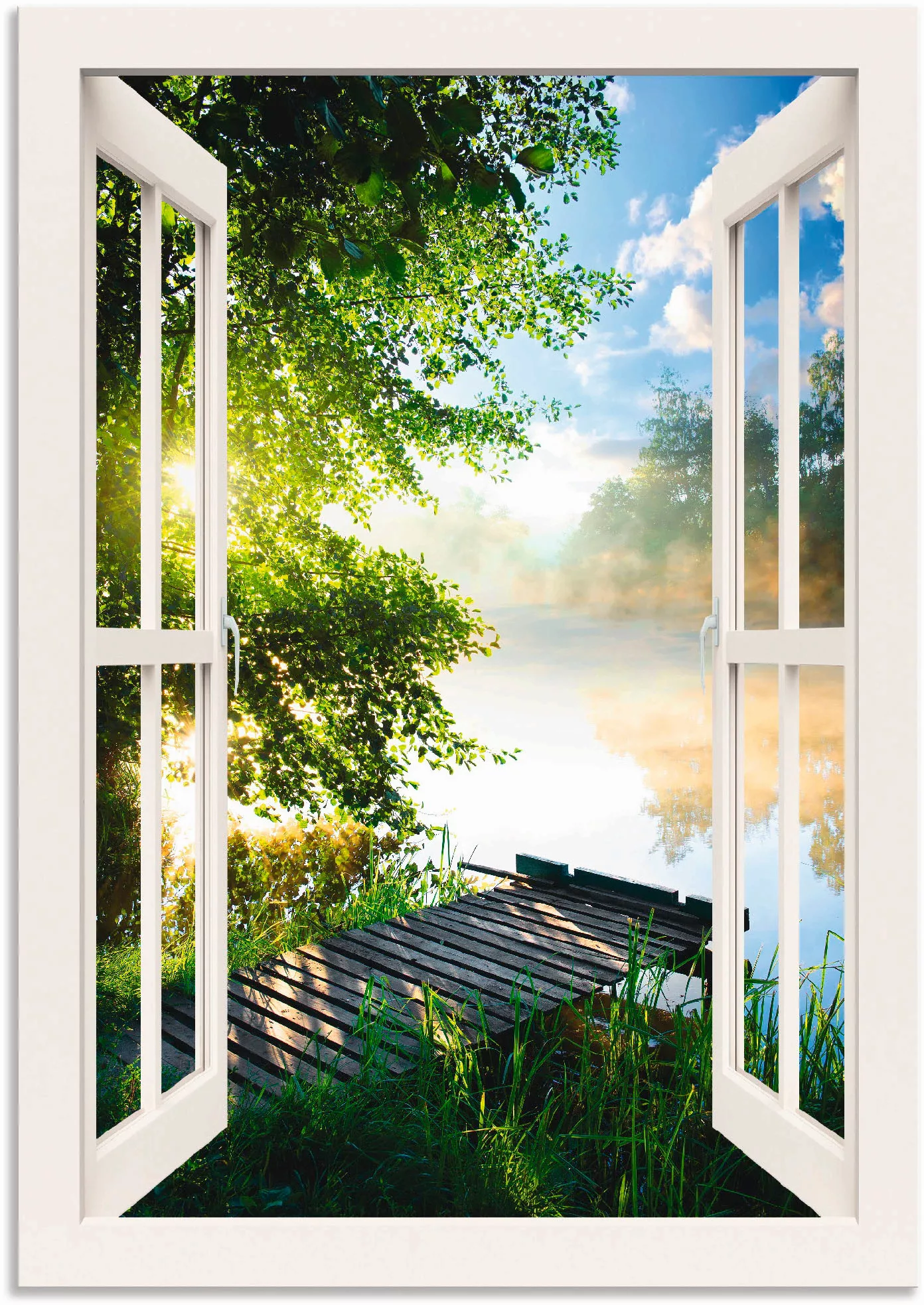 Artland Wandbild "Fensterblick Angelsteg am Fluss", Fensterblick, (1 St.) günstig online kaufen