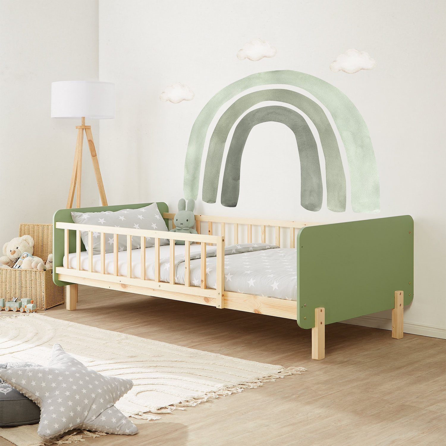 Homestyle4u Kinderbett 90x200 mit Raufallschutz Lattenrost Matratze Grün 28 günstig online kaufen