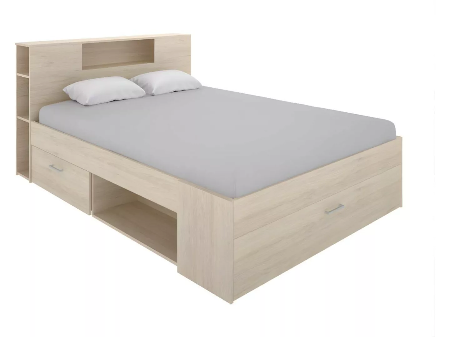 Bett mit Stauraum & Schubladen - 160 x 200 cm - Naturfarben - LEANDRE günstig online kaufen