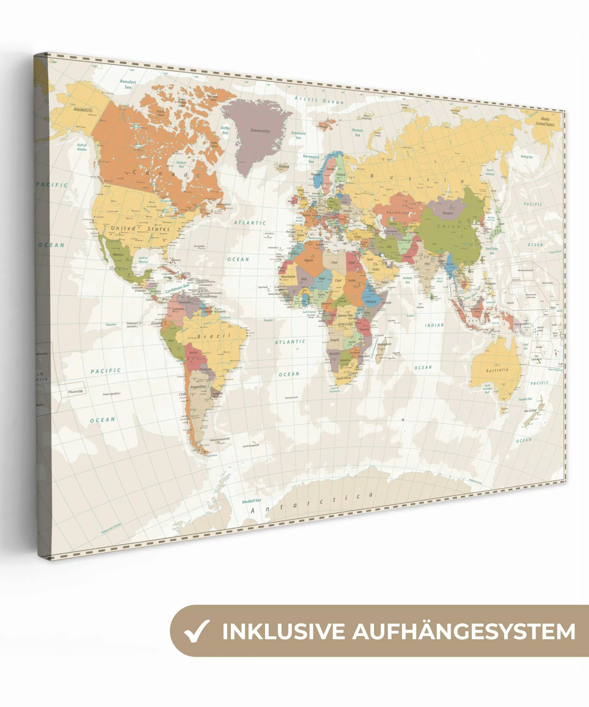 OneMillionCanvasses® Leinwandbild Weltkarte - Retro - günstig online kaufen