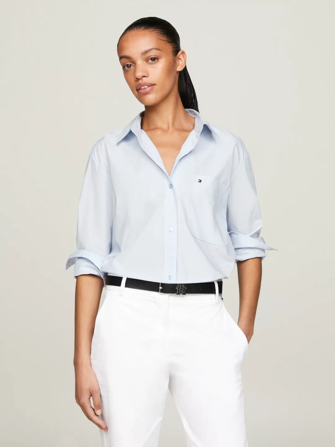 Tommy Hilfiger Hemdbluse "SOLID COTTON EASY FIT SHIRT", mit Brusttasche günstig online kaufen