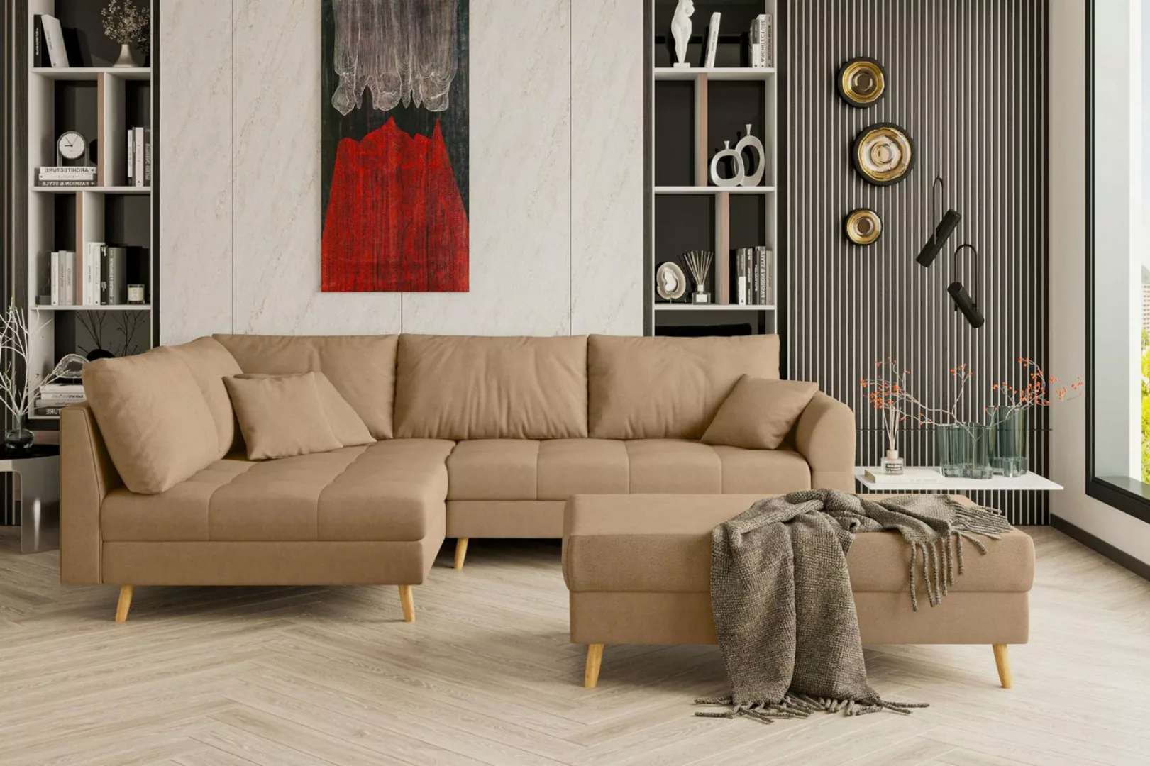 99rooms Ecksofa Bella, Sofa L-Form mit Hocker, links oder rechts bestellbar günstig online kaufen