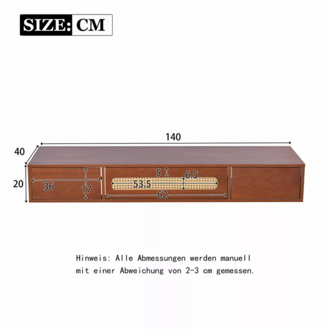 HAUSS SPLOE TV-Schrank Schwebeschrank 140x40x20 cm mit 3 Rattantüren für 60 günstig online kaufen