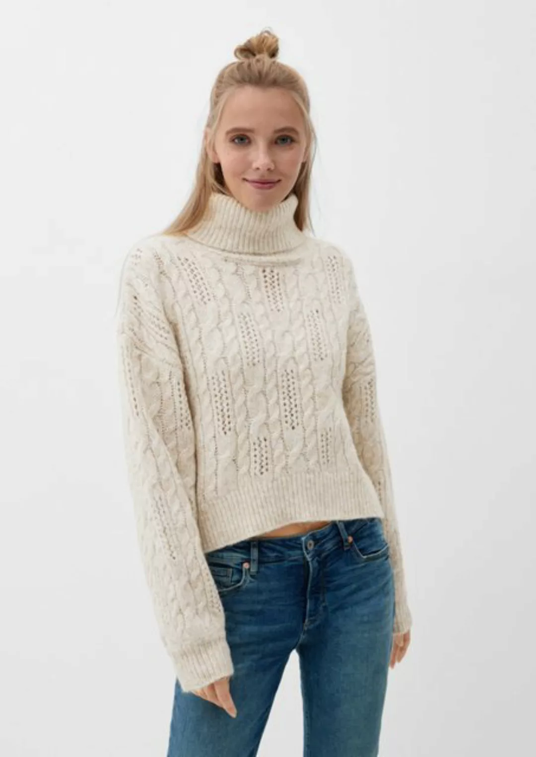 QS Strickpullover Pullover mit Ajourmuster günstig online kaufen