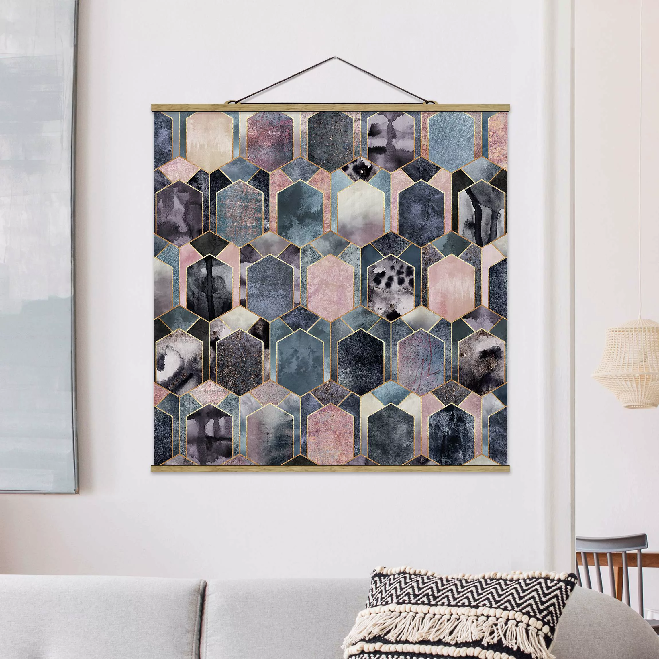 Stoffbild Abstrakt mit Posterleisten - Quadrat Art Deco Marmor Gold günstig online kaufen