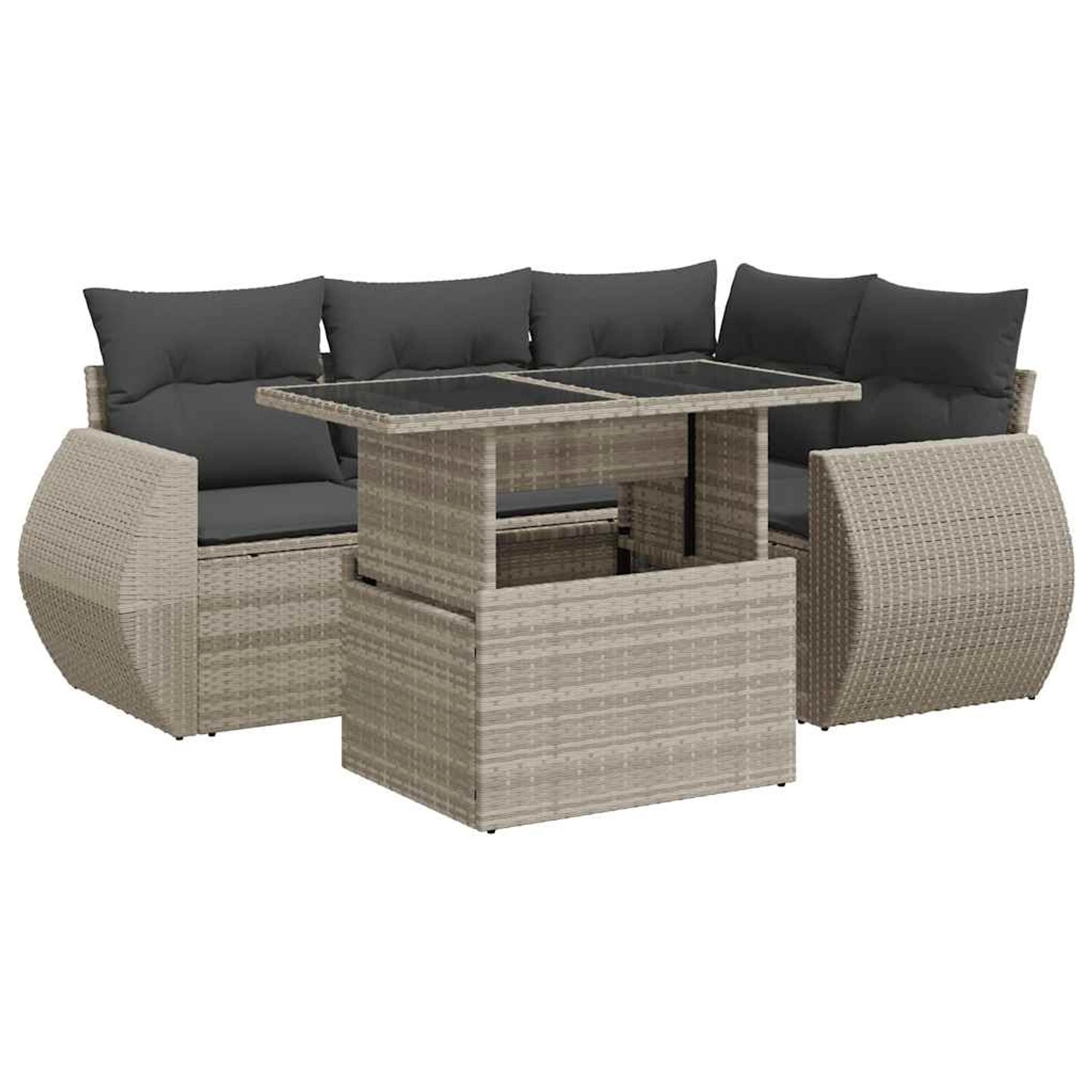vidaXL 5-Tlg Garten-Sofagarnitur mit Kissen Hellgrau Poly Rattan 3326633 günstig online kaufen