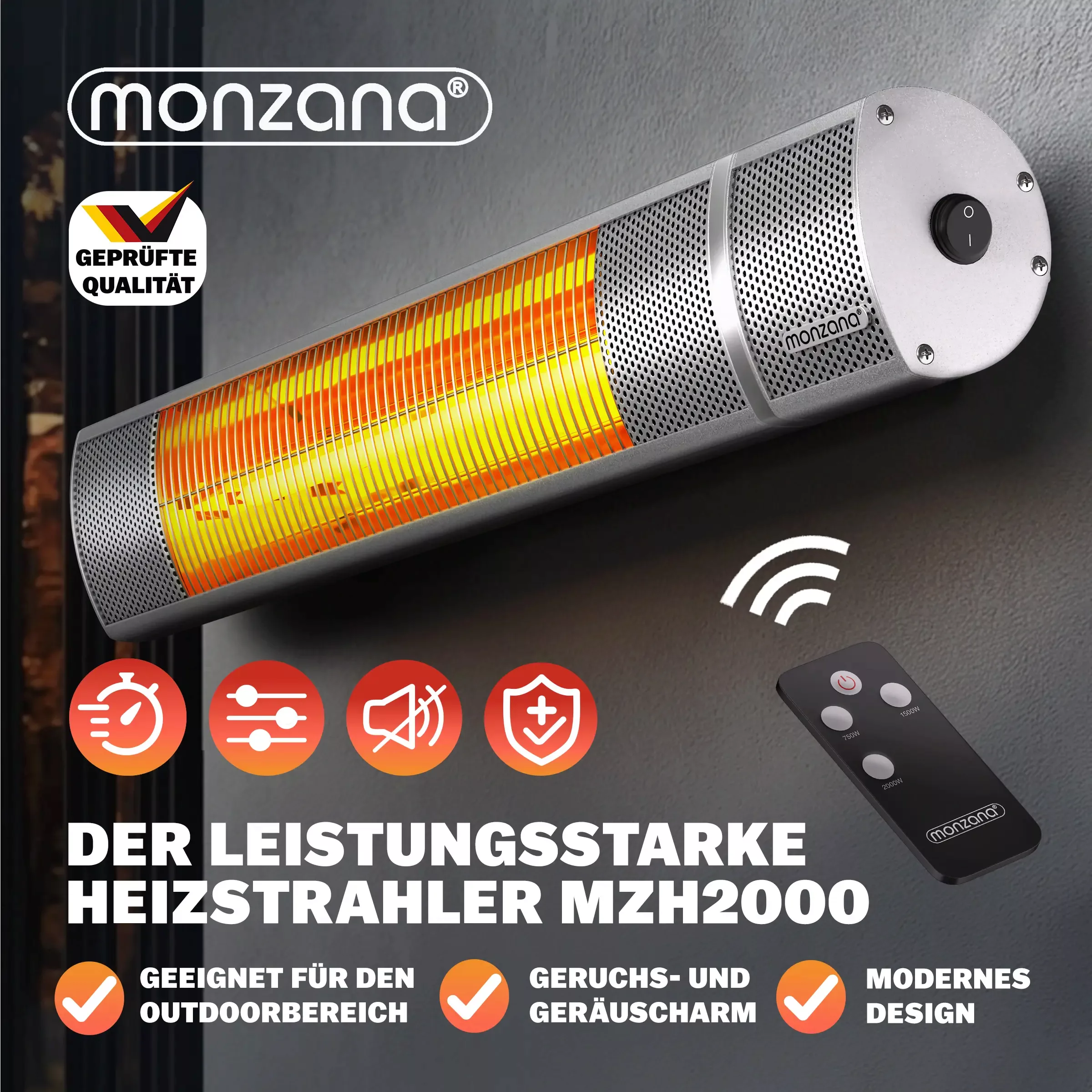 Heizstrahler MZH2000 Silber 2000W günstig online kaufen