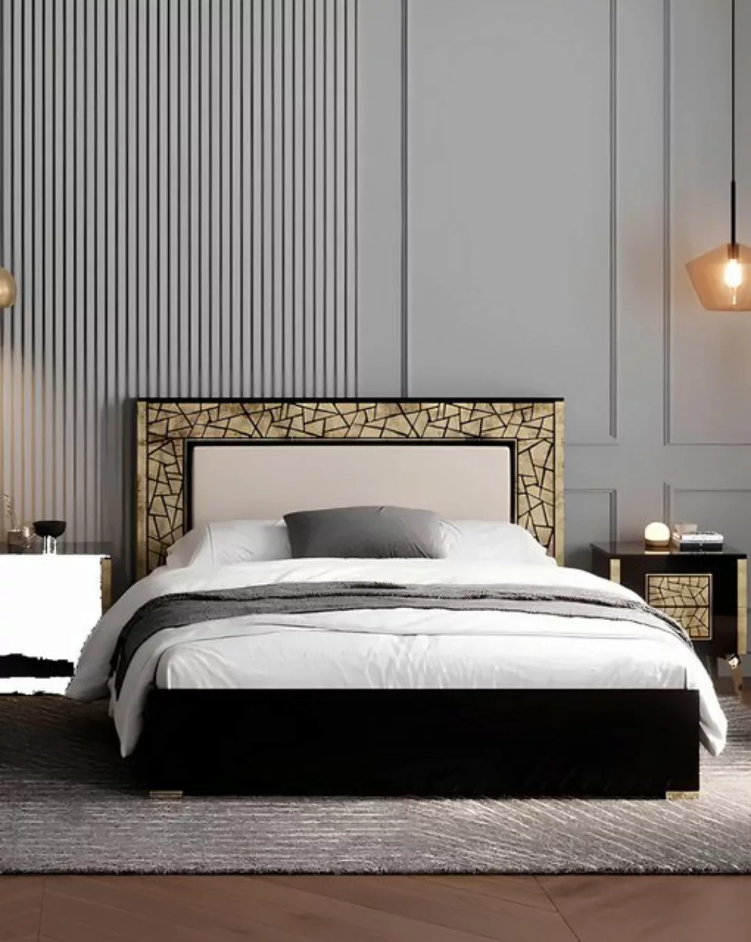 JVmoebel Bett Doppelbett Bett Schlafzimmerbett Bettrahmen Schwarz Gold Sieb günstig online kaufen