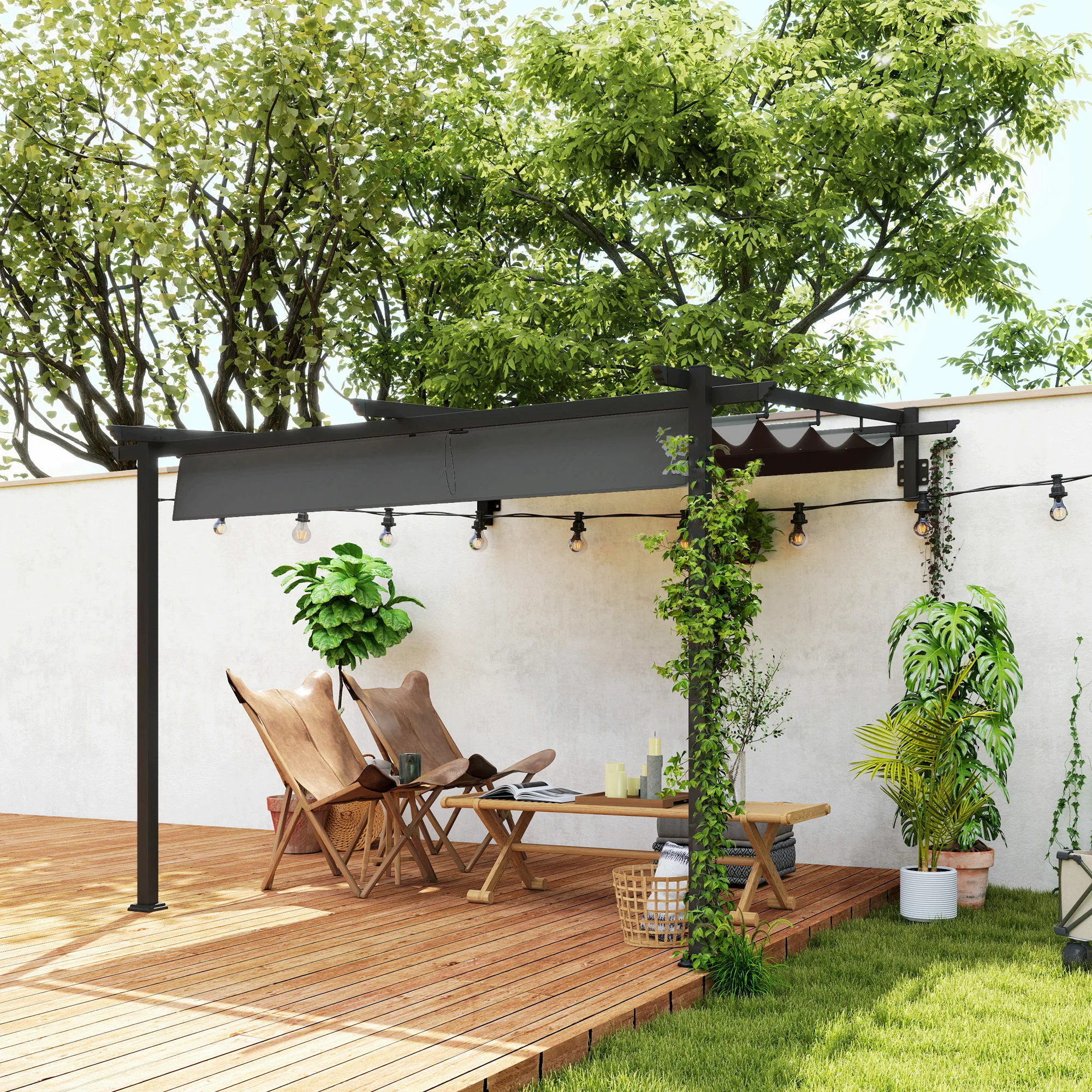 Outsunny Terrassendach Pergola ca. 3x3m Terrassendachung, Garten Pavillon a günstig online kaufen