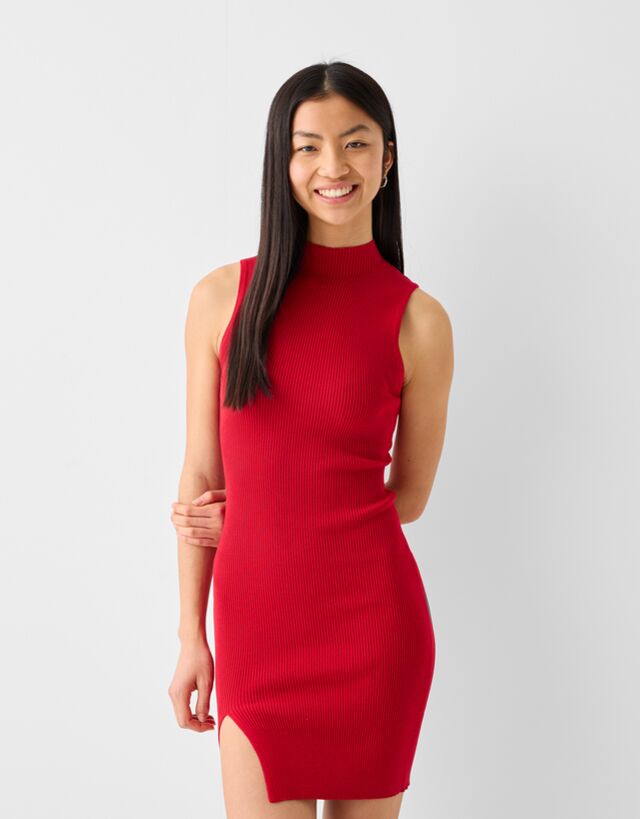 Bershka Ärmelloses Strick-Minikleid Mit Rollkragen Damen Xs Rot günstig online kaufen